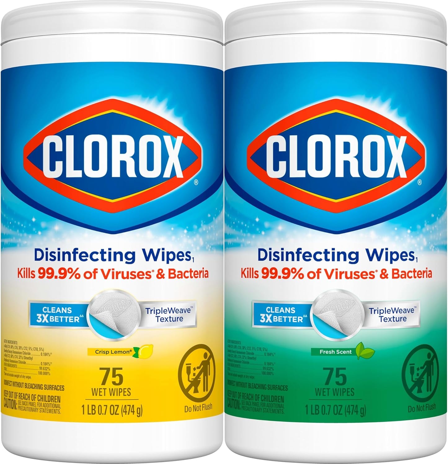 Clorox Disinfecting Wipes Value Pack, Bleach Free Cleaning Wipes, 75 Count Each, Pack of 2, Packaging May Vary