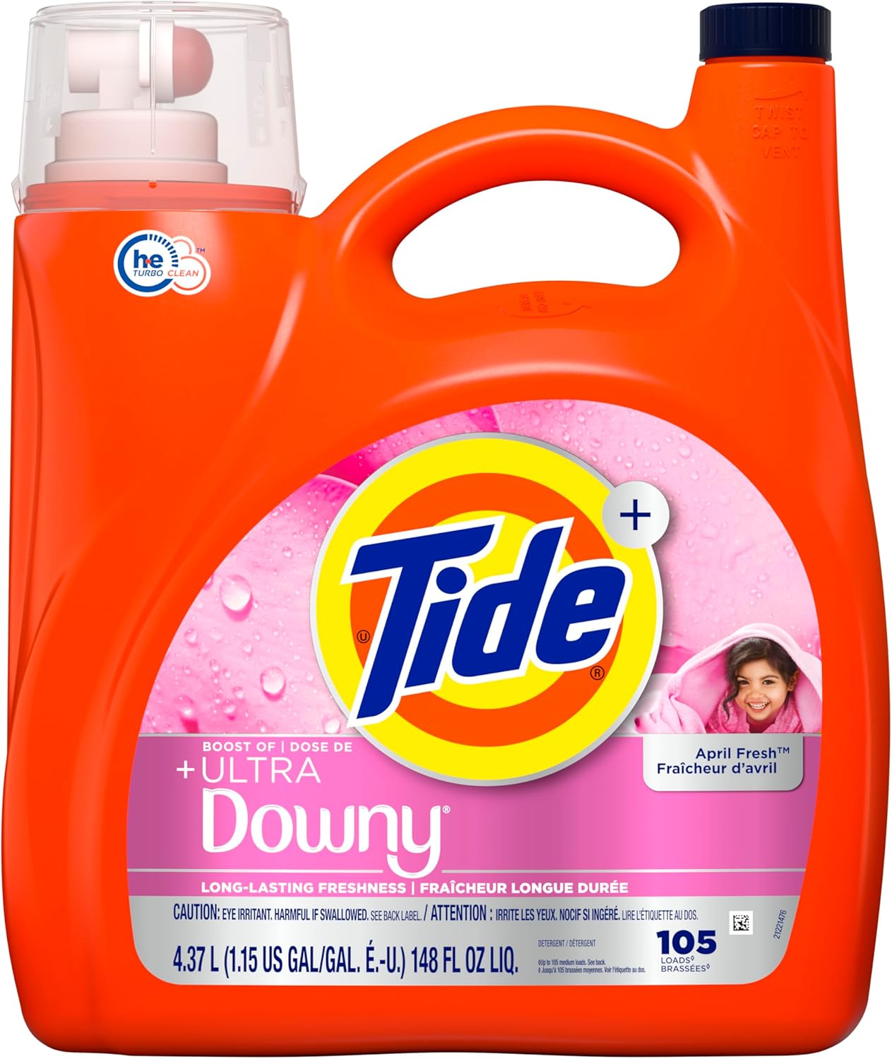 Tide Plus Boost of Ultra Downy Liquid Laundry Detergent, April Fresh Scent, 148 fl oz, 105 Loads, Laundry Detergent Liquid with Long-Lasting Freshness