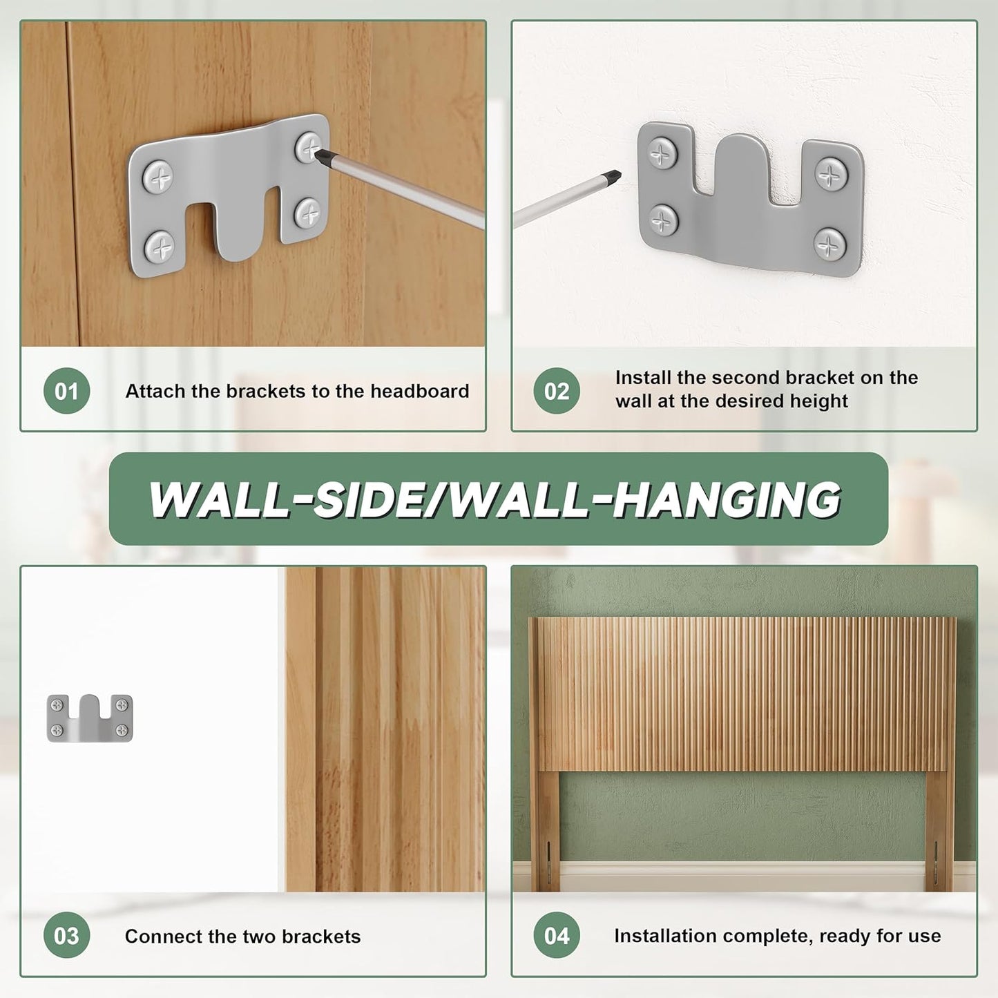 Wood Headboard Queen Size, 64.6" Wide Wooden Queen Headboard Only, Modern Farmhouse Headboards, Wall Mounted Fluted Panel, Wingback Boho Headboards, Natural