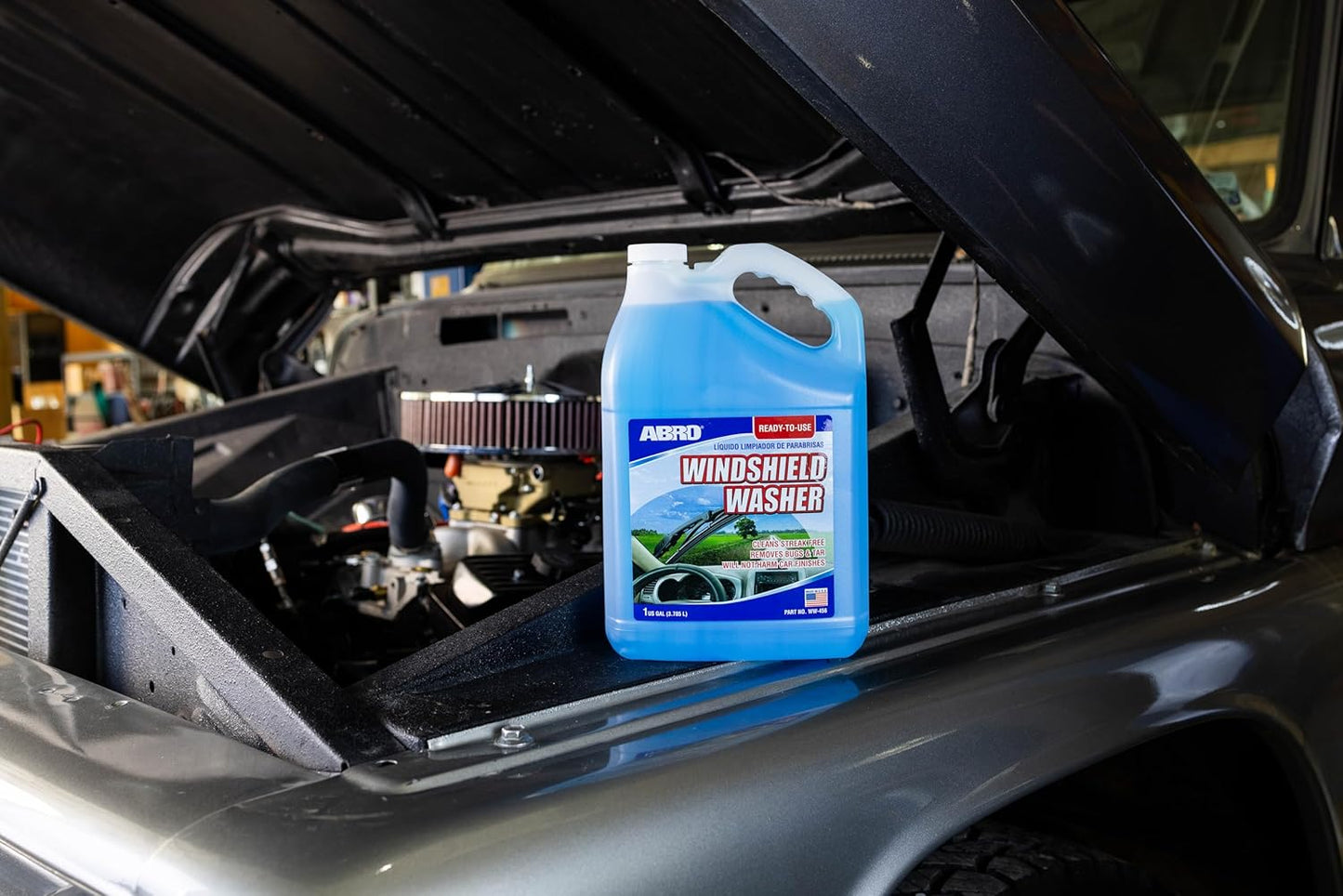 ABRO Windshield Washer Fluid Ready to Use Formula - 1 Gallon, Pre-Mixed, Streak-Free Cleanliness, 2-In-1 Removes Bugs & Tar