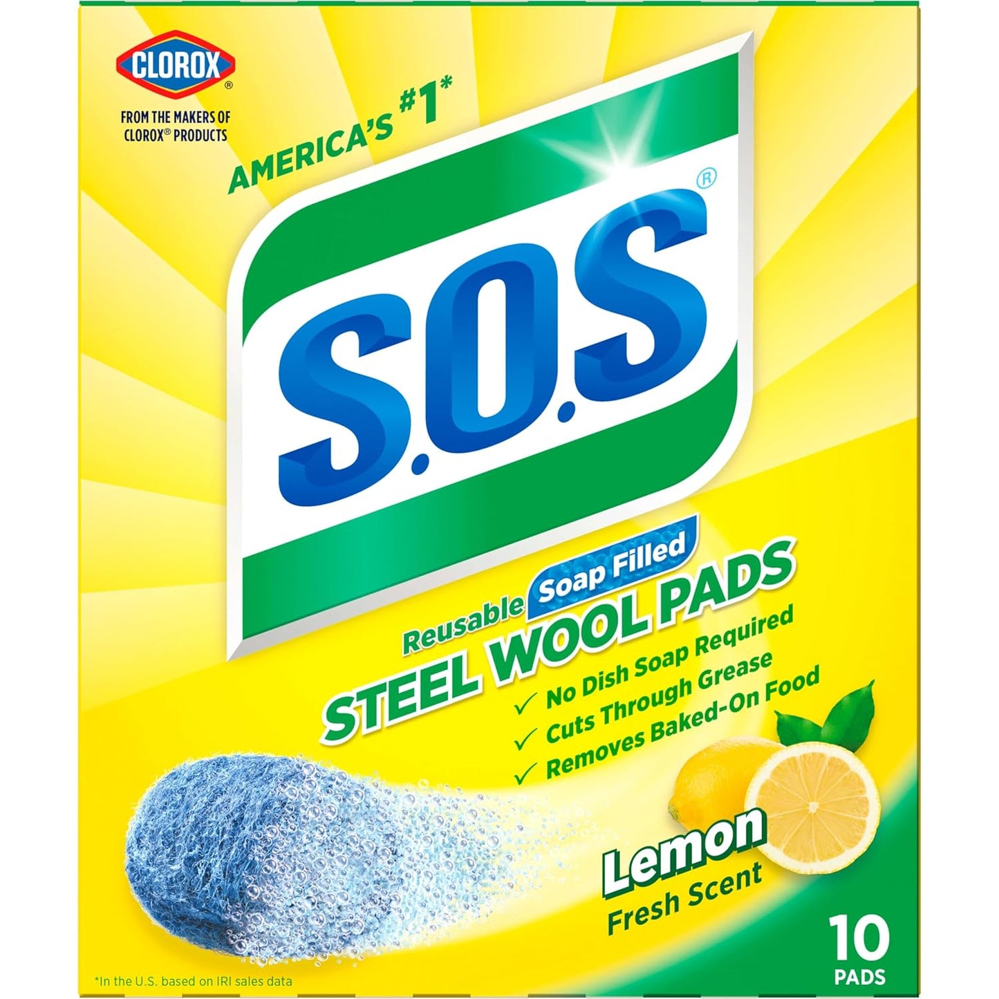S.O.S Steel Wool Soap Pads, Lemon Fresh, 10 Count