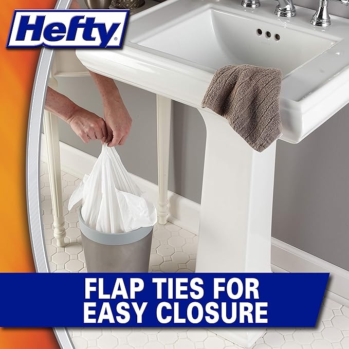 Hefty Small Garbage Bags, Flap Tie, Lavender & Sweet Vanilla Scent, 4 Gallon, 26 Count