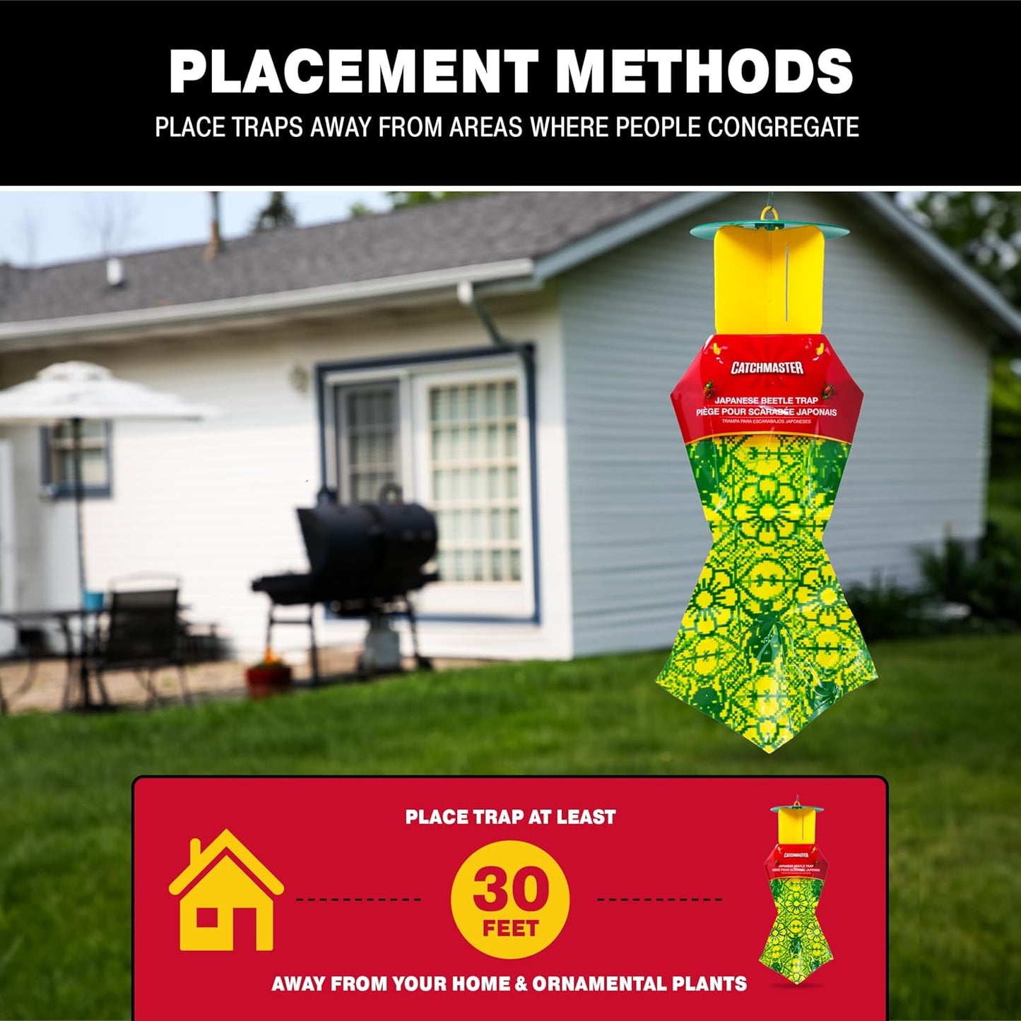 Catchmaster Japanese Beetle Traps Outdoor 3PK, Flying Insect Trap Bag with Lid & Dual Pheromone Food Lure, Hanging Bug Catcher Pest Control for Backyard & Garden, Plants, Trees, Vegetables & Flowers