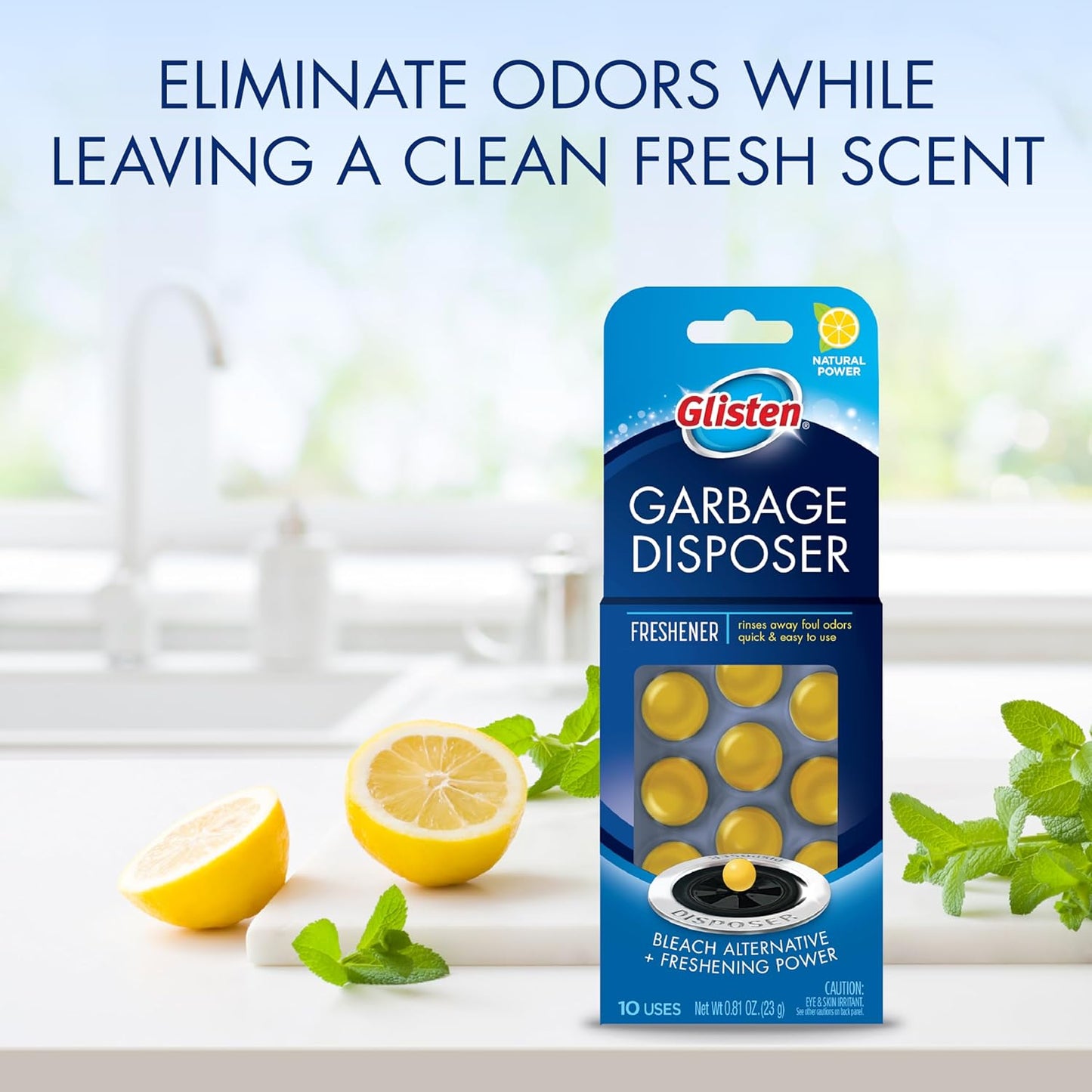 Glisten Garbage Disposer Freshener, Sink Disposal Odor Eliminator, Quick and Easy-to-Use, Lemon Scent, 10 Capsules