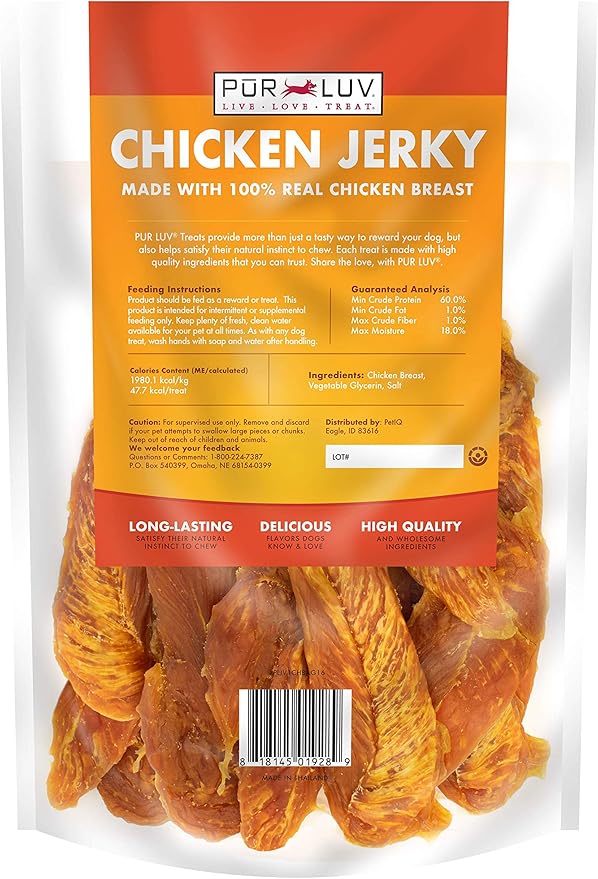 Dog Treats, Chicken Jerky for Dogs, Made with 100% Real Chicken Breast, 16 Ounces, Healthy, Easily Digestible, Long-Lasting, High Protein Dog Treat, Satisfies Dog's Urge to Chew (Pack of 1)