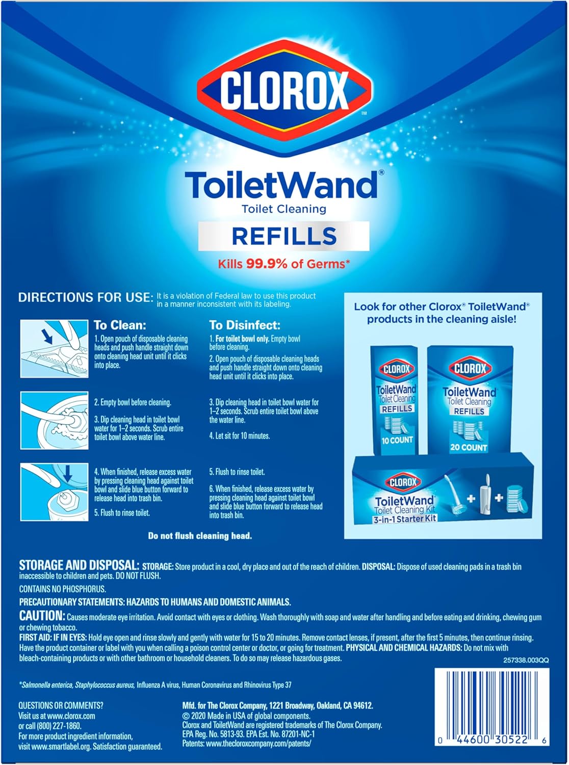 Clorox ToiletWand Disposable Toilet Cleaning Refill, Dorm Room Essentials, 20ct Original Scent
