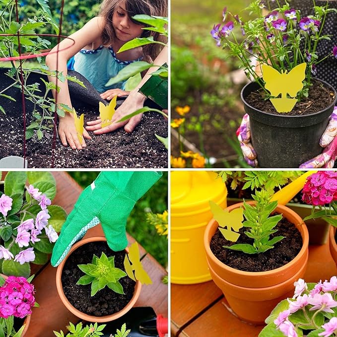 64 Pcs Sticky Trapz for gnat, Yellow Stick Traps for Plants, Fungus gnat Traps Double Side with Shovel, Indoor Safe for Gnat, Fruit Fly, White Fly, Aphid, Leaf Miner - Cart Shape