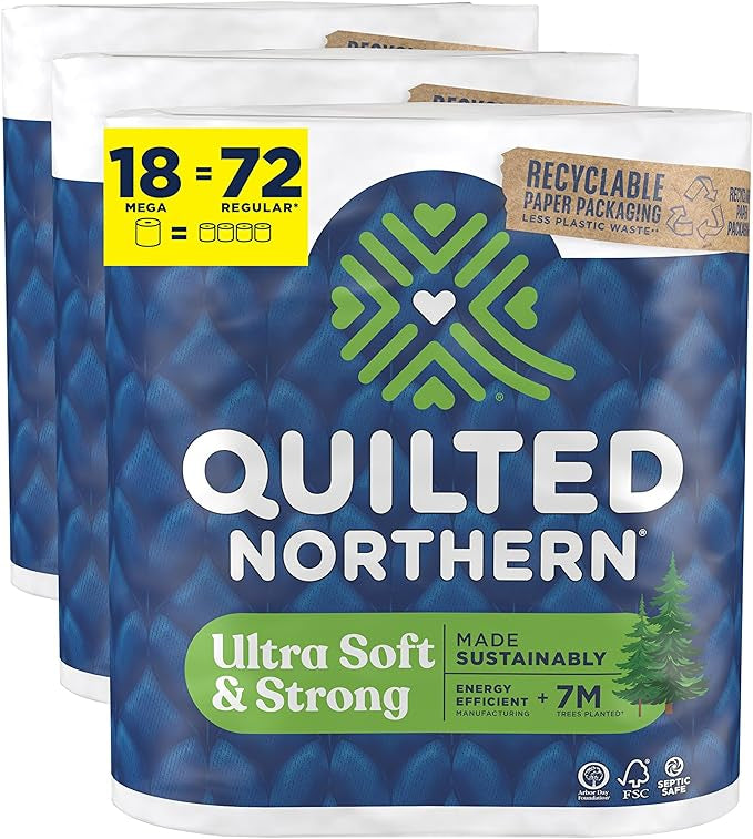 Quilted Northern Ultra Soft & Strong Toilet Paper, 18 Mega Rolls = 72 Regular Rolls, 5X Stronger, Premium Soft Toilet Tissue with Recyclable Paper Packaging