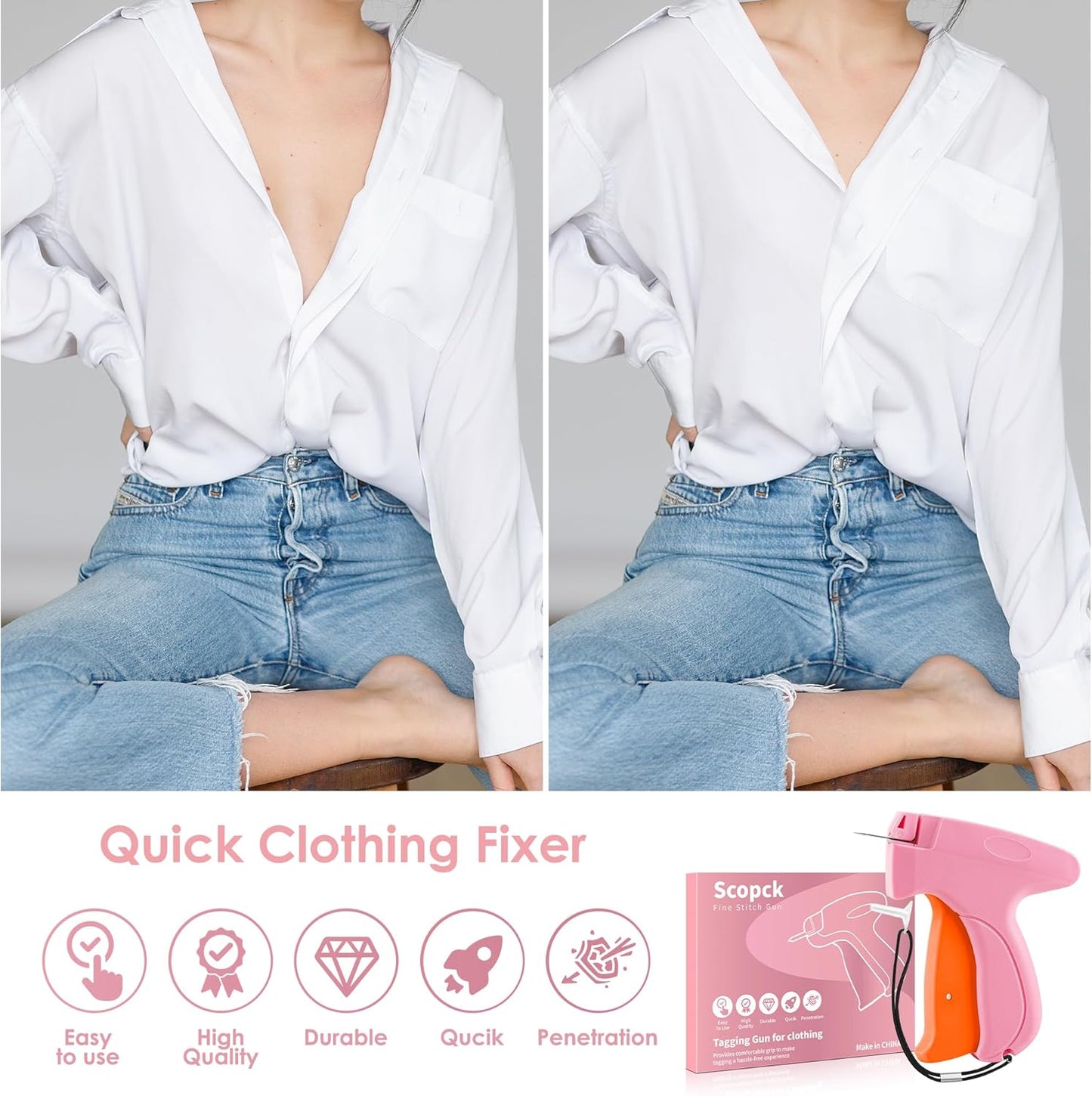 Stitch Gun for Clothes - Handheld Stitch Gun Quick Clothing Fixer - Tagging Gun - Includes 6 Needle, 1000 Black Fasteners & 1000 White Fasteners (Pink/Orange)