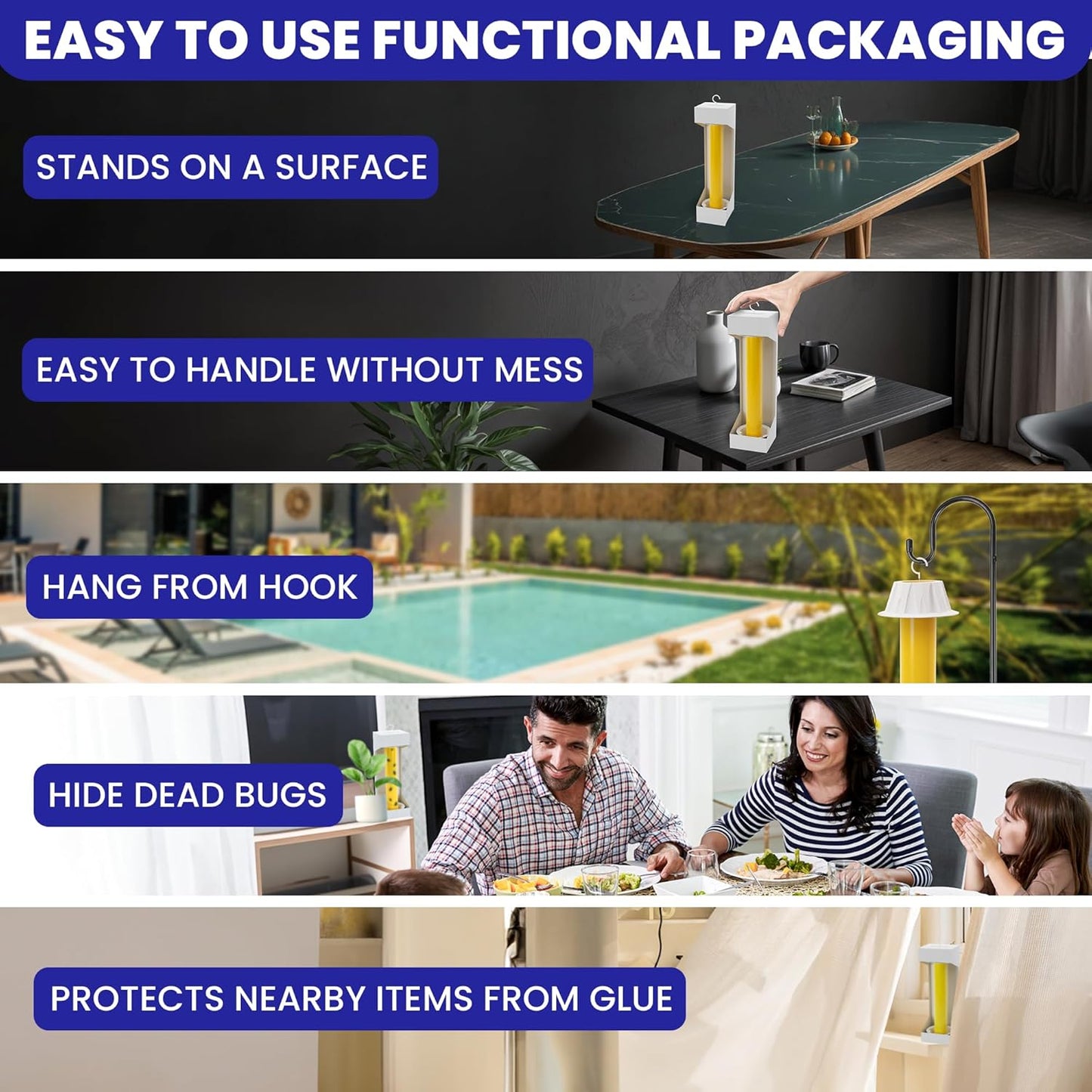 Fly Stick Sticky Fly Traps for Indoors Outdoor 6pk. Non-Toxic Super Sticky Hanging Flies Catcher Paper Tape Strips for Home. Catches All Bugs and gnats. Indoor Outdoor House Flying Insect Trap