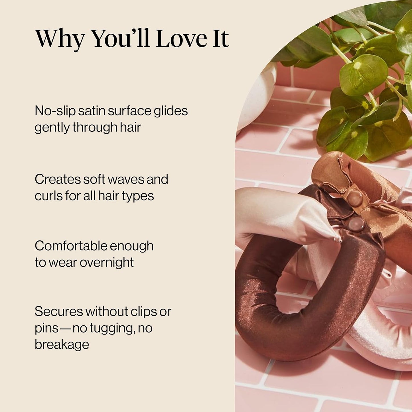 Kitsch Satin Hair Curlers, Heatless Curling Rod - Jumbo Flexi Rod, Heatless Hair Curler - Hair Curlers to Sleep In - No Heat Overnight Curls - For All Hair Types and Texture - 4pcs Rosewood