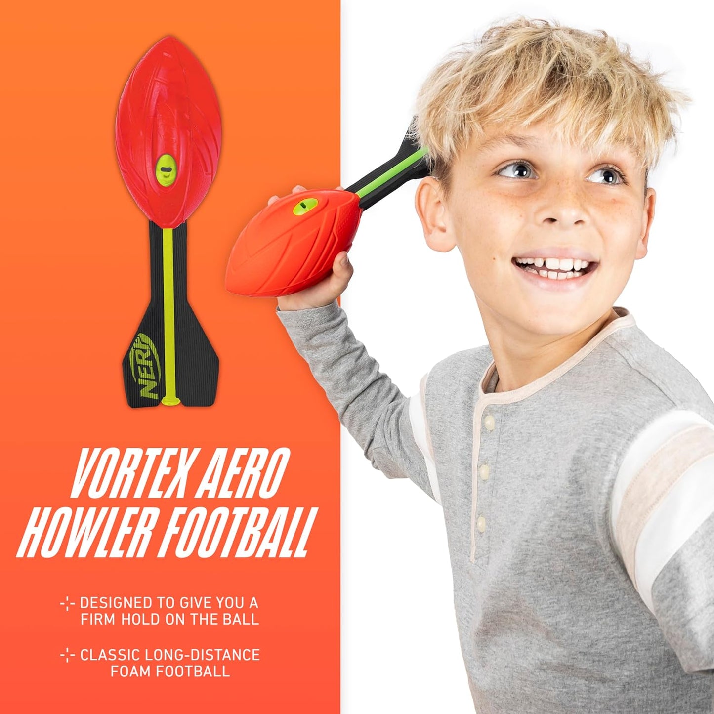Nerf Vortex Aero Howler Foam Ball, Classic Long-Distance Football, Flight-Optimizing Tail, Whistling Sound, Indoor & Outdoor Fun, Stocking Stuffers for Kids