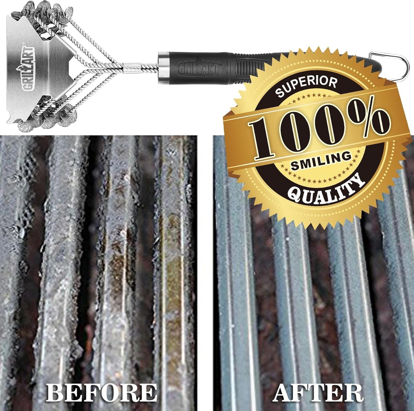 Grill Brush and Scraper Bristle Free – Safe BBQ Brush for Grill – 18'' Stainless Grill Grate Cleaner - Safe Grill Accessories for Porcelain/Weber Gas/Charcoal Grill – Gifts for Grill Wizard