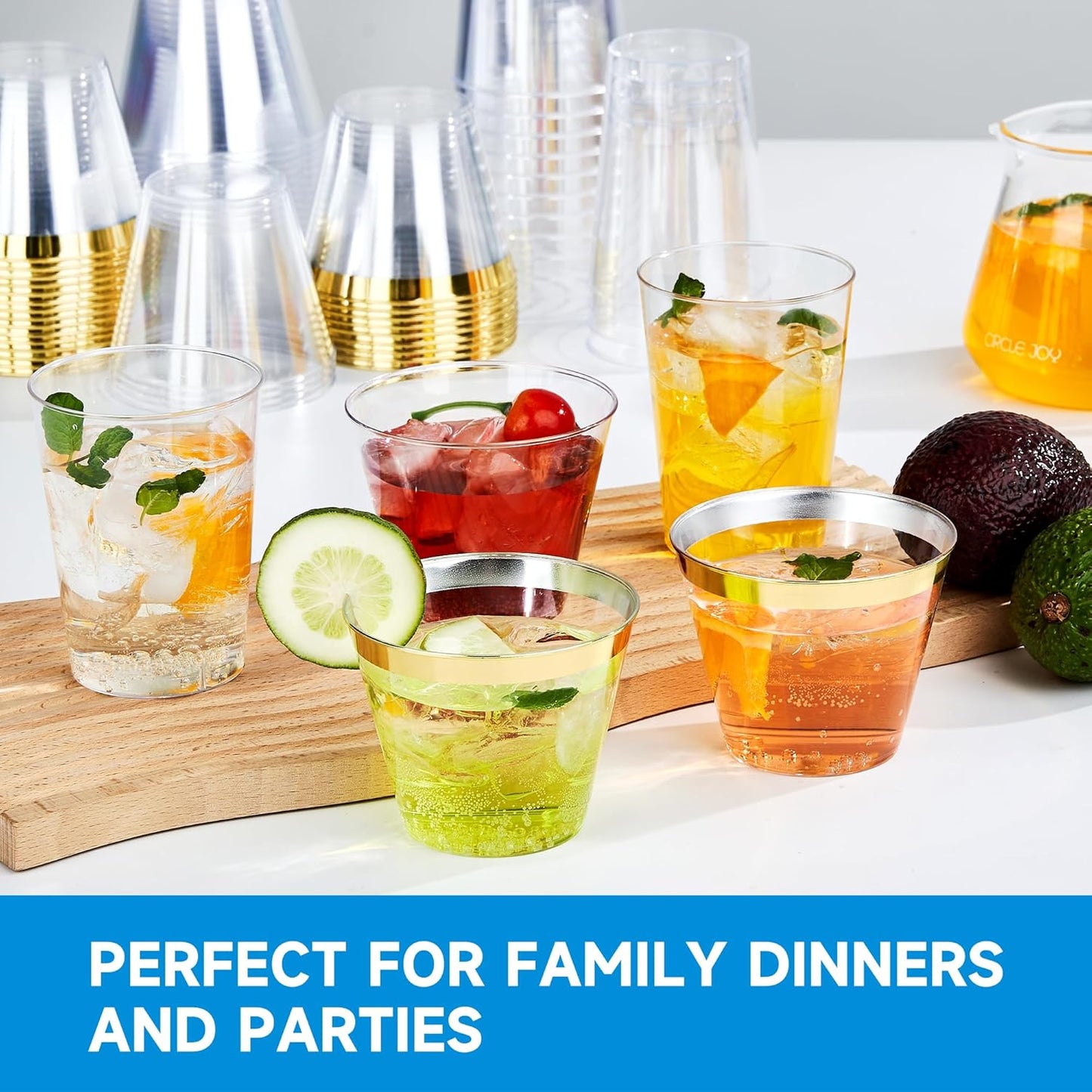 RACETOP 9 oz Clear Plastic Cups 100 packs, Disposable Plastic Party Cups Tumblers, Cocktail Cups, Perfect for Parties, Wedding and Events