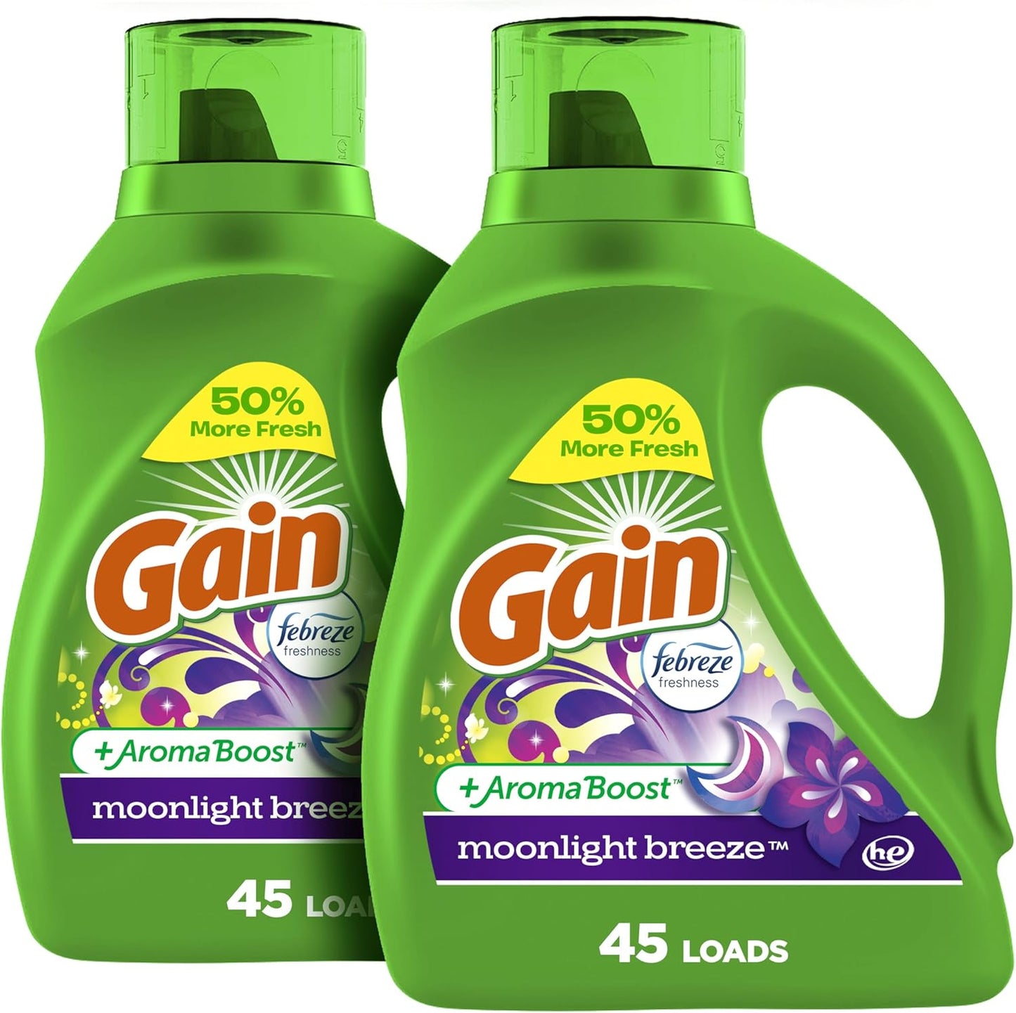 Gain + Aroma Boost Laundry Detergent Liquid Soap, Moonlight Breeze Scent, 45 Loads, 65 Fl Oz, (Pack of 2), He Compatible, Gain Laundry Detergent, Liquid Laundry Detergent