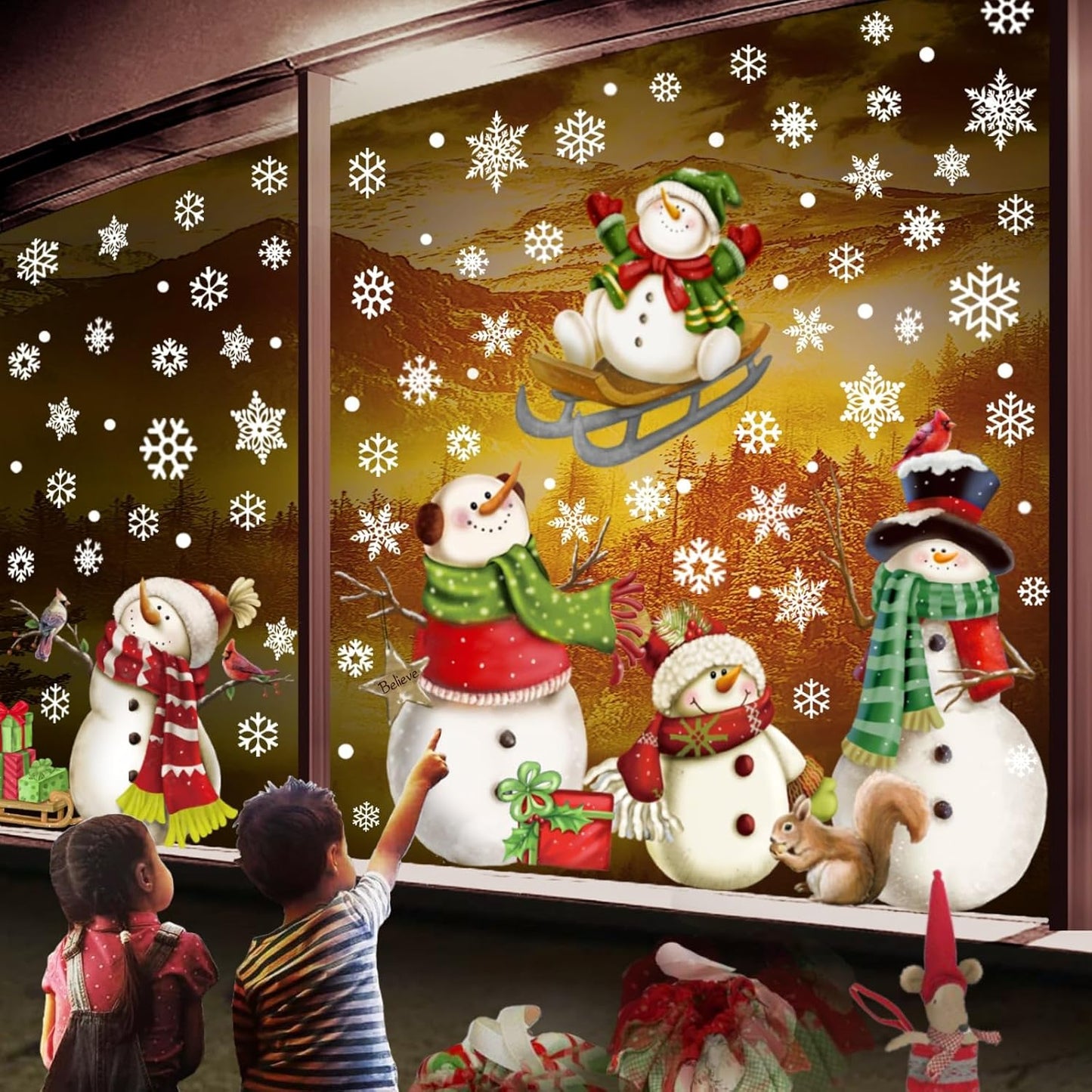 Christmas Snowflake Stickers,Snowman Decals,Window Stickers for Windows Glass,Winter Window Cling,Christmas Decorations Holiday,Christmas Window Clings (Snowman)