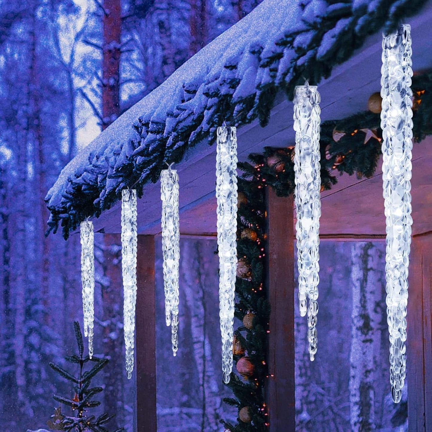 Icicle Lights Outdoor 13.5ft With Remote - 20 Tubes 100 LED Christmas Lights, Waterproof Indoor for Tree Patio Roof Holiday Decor, Cool White