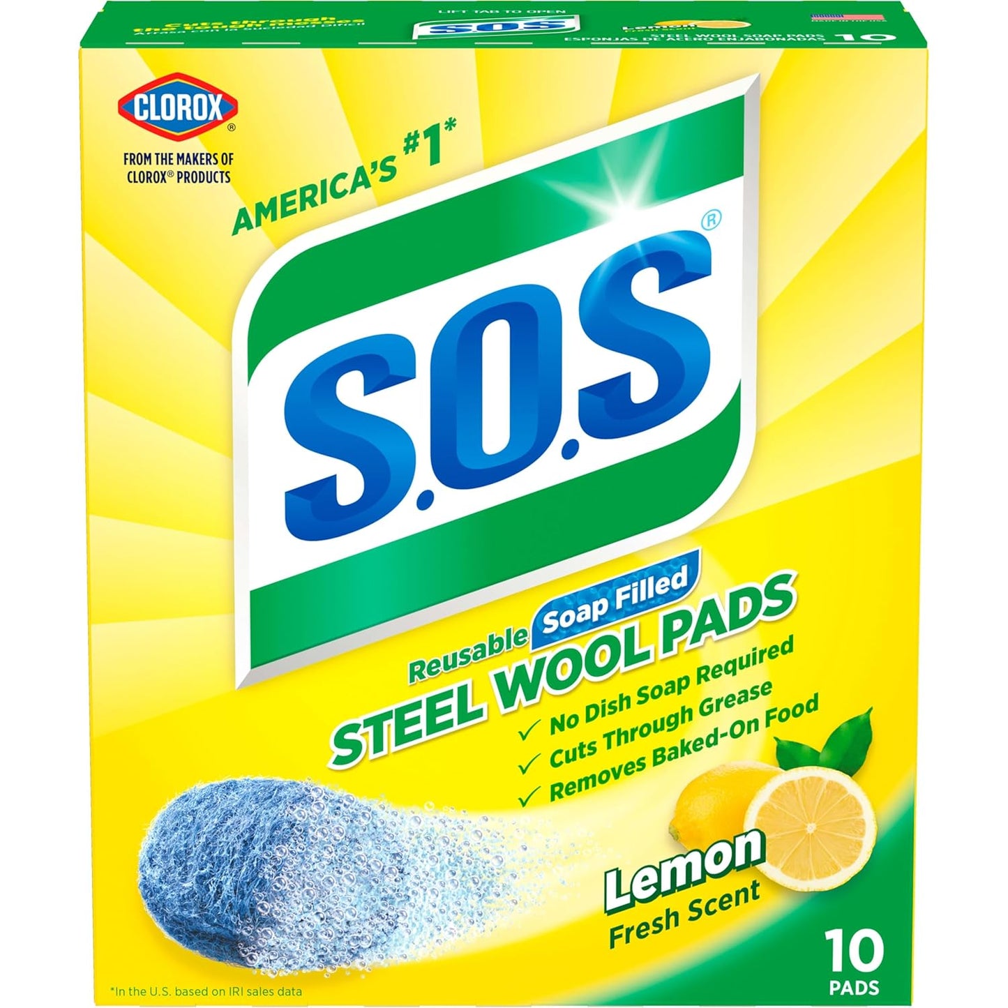 S.O.S Steel Wool Soap Pads, Lemon Fresh, 10 Count