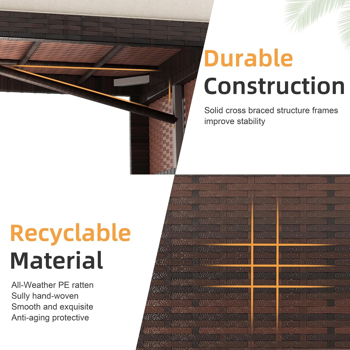 Shintenchi Outdoor Patio Furniture Sets, Wicker Patio sectional Sets 3-Piece, All Weather Wicker Rattan Patio Seating Sofas with Glass Coffee Table and Cushion (Beige)