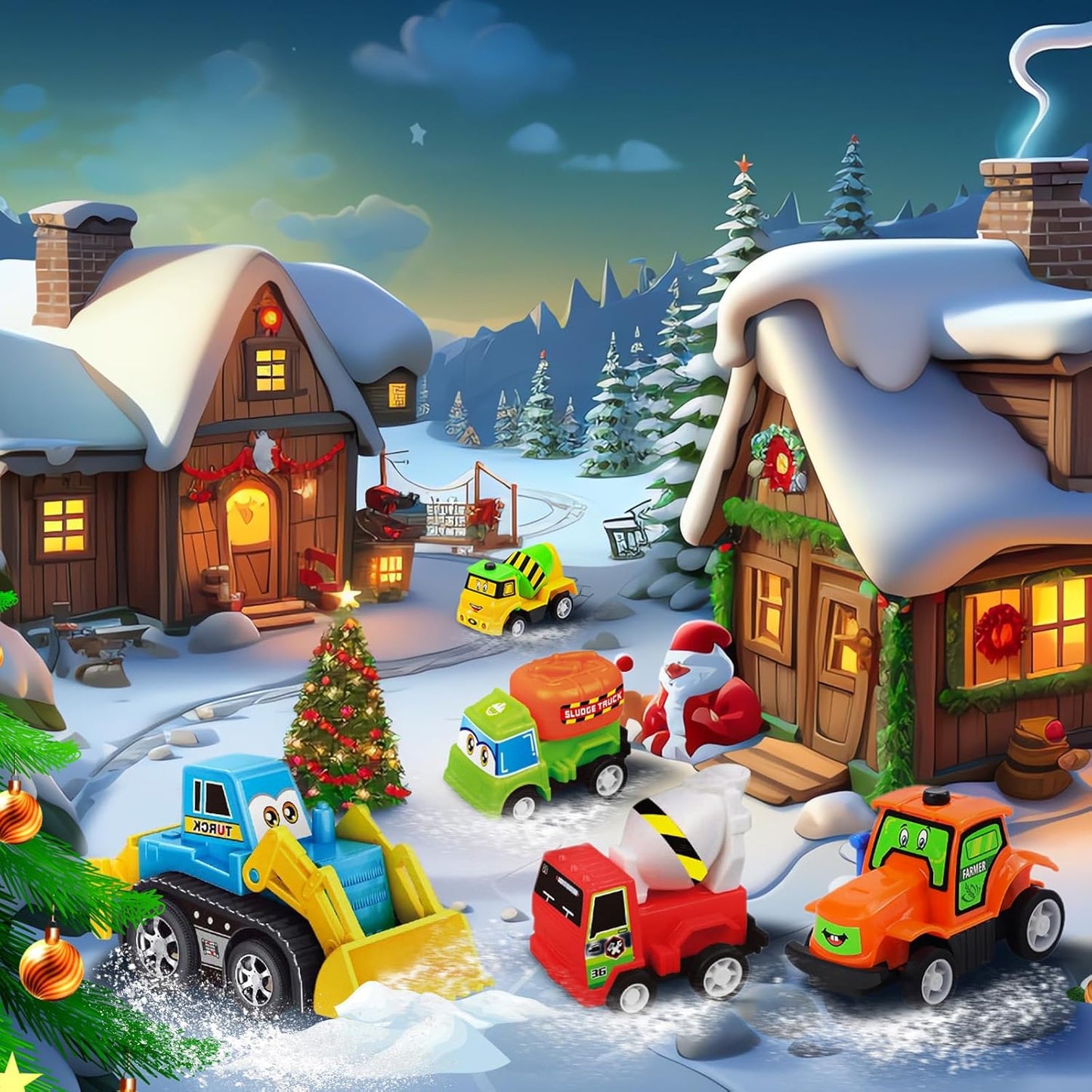 Advent Calendar 2025 for Kids Boys, 24 Days Christmas Countdown Calendar with Pull-Back Cars Vehicles, Holiday Gifts Christmas Advent Calendars Cars Set for Kids Toddlers Boys