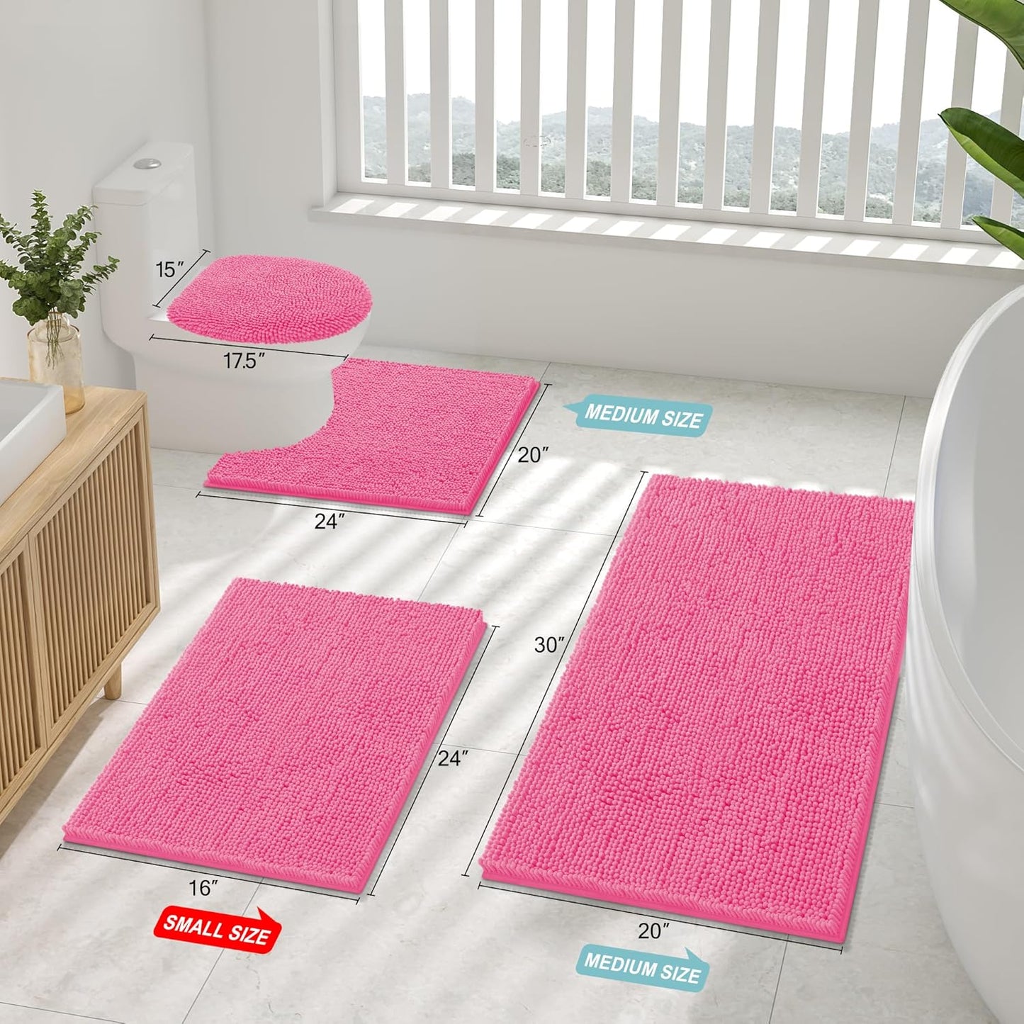 Smiry Luxury Chenille Bathroom Rugs 30x20, Extra Soft and Absorbent Shaggy Bath Mat, Machine Washable, Non-Slip Plush Carpet Runner for Tub, Shower, and Floor, Home Decor Accessories, Black