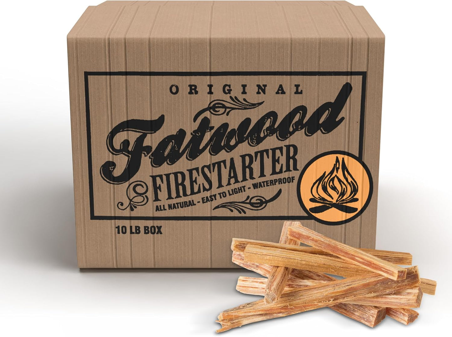 Fatwood Fire Starter Sticks 10lb Box - Indoor or Outdoor All Natural Pine Fire Starters for Campfires, Fireplace, Firepit, Wood Stove, or BBQ Grill - Kindling Wood Firewood Lighter by Pure Garden