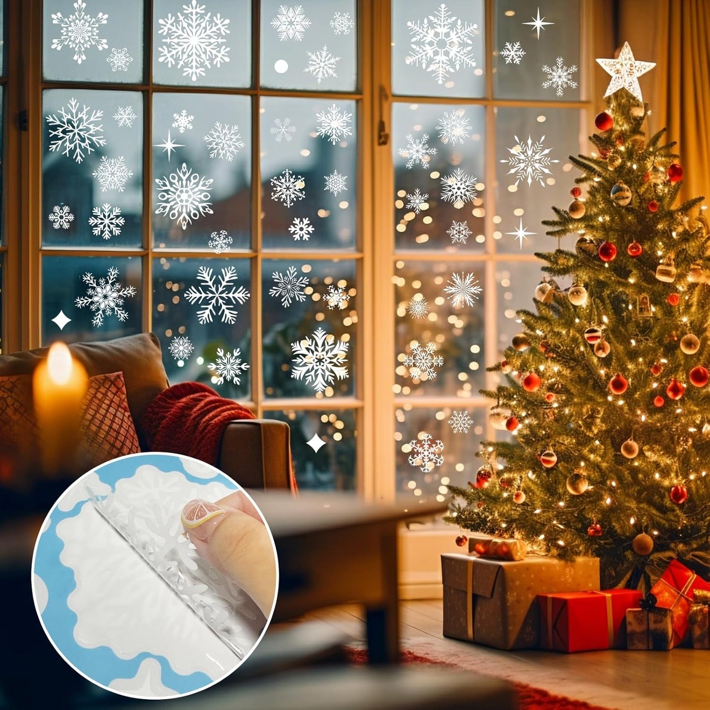 438Pcs Snowflake Window Cling Stickers for Christmas Decorations, 10 Sheets Christmas Window Clings of Different Shapes Xmas Decals for Glass Home Decor Indoor and Outdoor Party Supplies