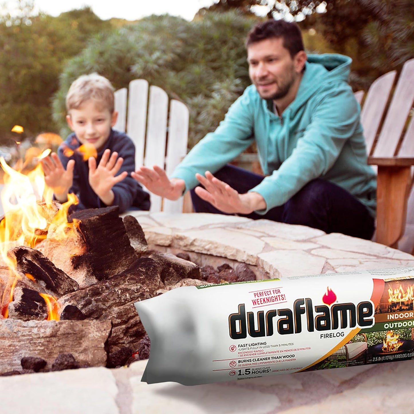 Duraflame 2.5-lb 1.5-Hour Burn Indoor/Outdoor Firelog (12-Count) - Perfect Fire-Log Substitute for Your Fireplace, Great for a Campfire, Chimney-Safe, Easy to Use, Fast Lighting with Starter (2 Items)