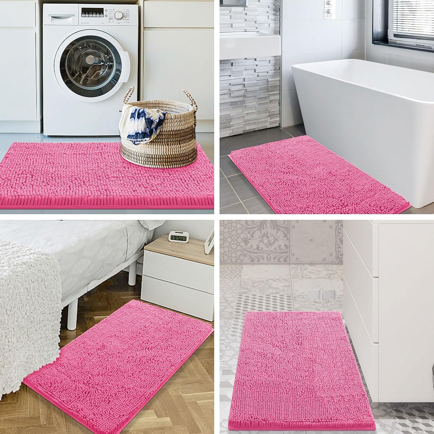 Smiry Luxury Chenille Bathroom Rugs 30x20, Extra Soft and Absorbent Shaggy Bath Mat, Machine Washable, Non-Slip Plush Carpet Runner for Tub, Shower, and Floor, Home Decor Accessories, Black