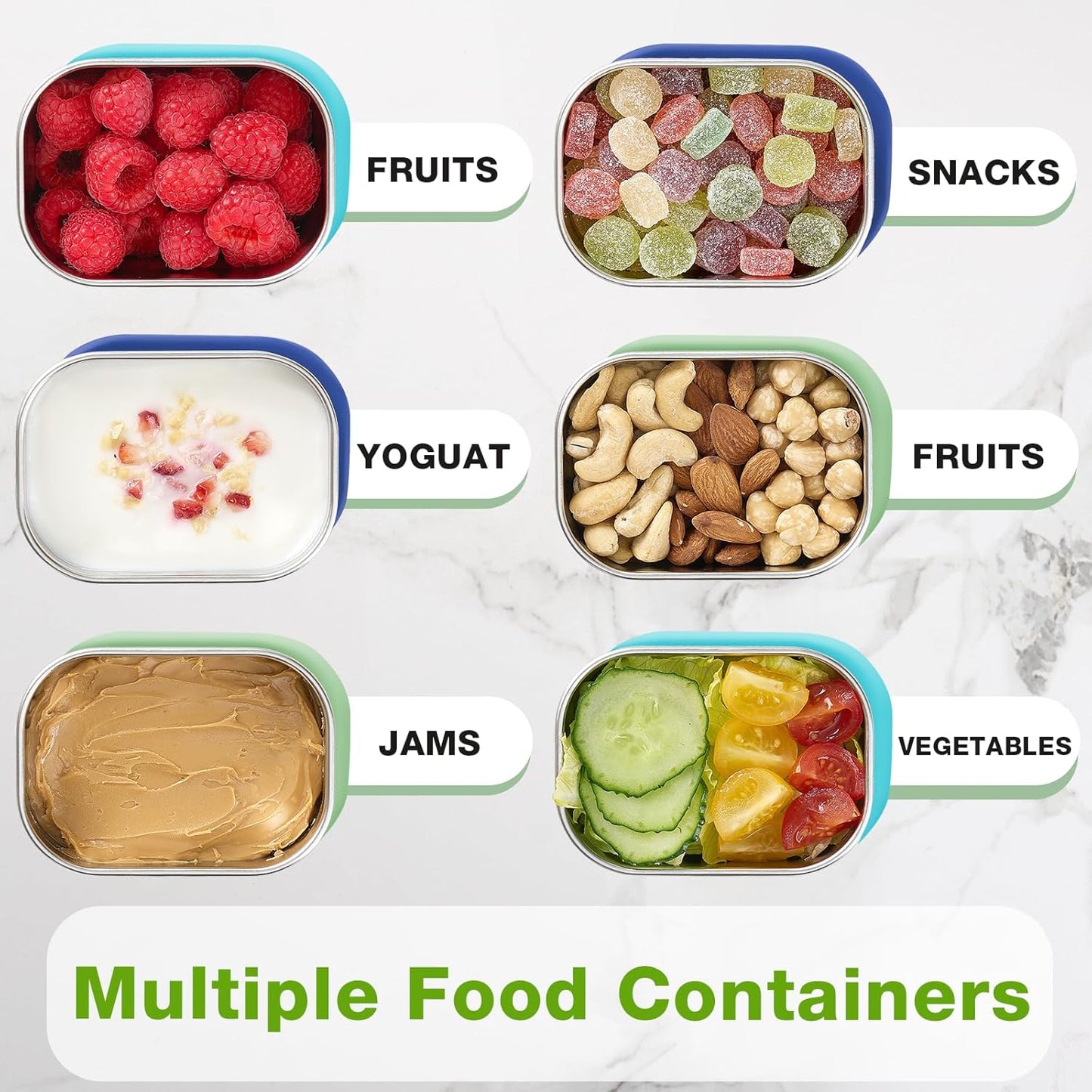 3 Pack Stainless Steel Snack Containers for Kids, 8 oz Easy Open Leak Proof Small Toddler Snack Containers with Silicone Lids, Stackable Metal Lunch Box for Daycare and School (Blue)