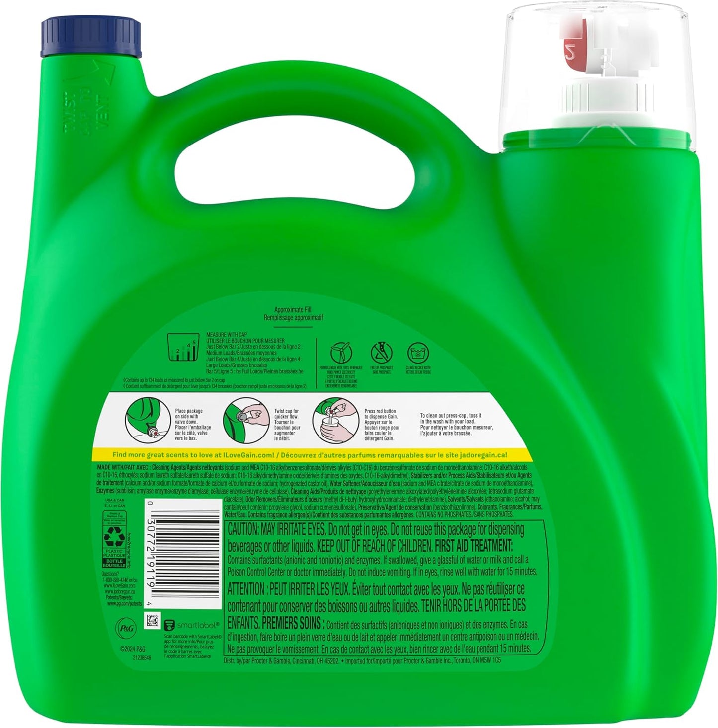 Gain Odor Defense Liquid Laundry Detergent, Super Fresh Blast Scent, 194 fl oz, 134 loads, 2 in 1, Laundry Detergent Liquid Soap, HE compatible