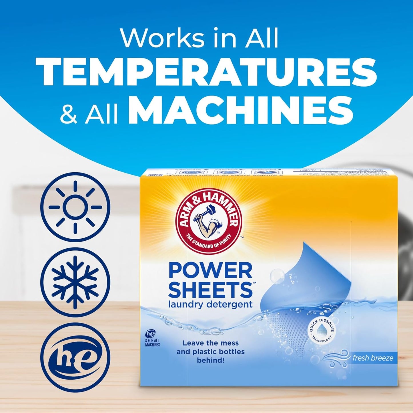 ARM & HAMMER Power Sheets Laundry Detergent, Fresh Breeze Scent, No Mess, Lightweight and Travel-Friendly, 35 Count, Up to 70 Small Loads