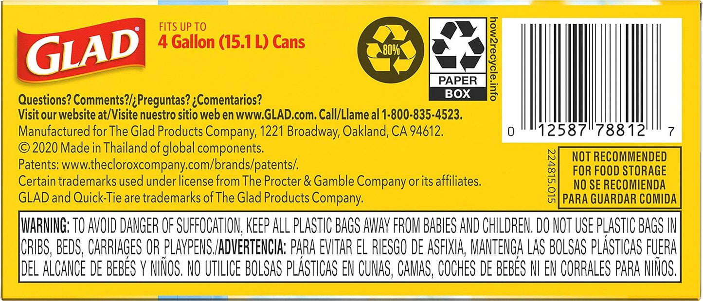 Glad OdorShield Small Trash Bags, Febreze Fresh Clean, 4 Gal, 26 Ct (Package May Vary)