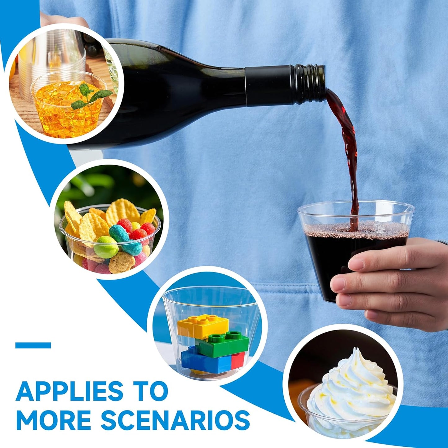 RACETOP 9 oz Clear Plastic Cups 100 packs, Disposable Plastic Party Cups Tumblers, Cocktail Cups, Perfect for Parties, Wedding and Events