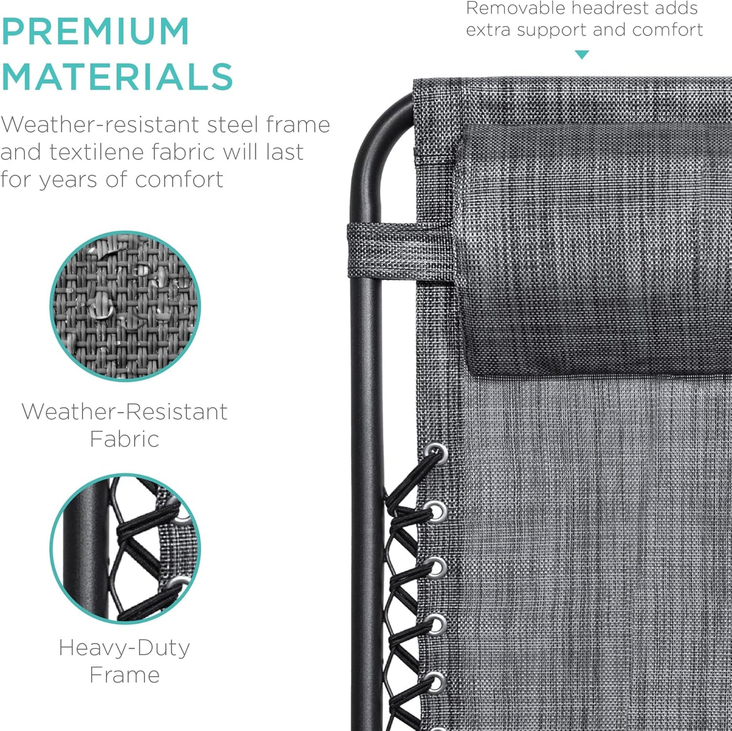 Best Choice Products Set of 2 Adjustable Steel Mesh Zero Gravity Lounge Chair Recliners w/Pillows and Cup Holder Trays - Gray