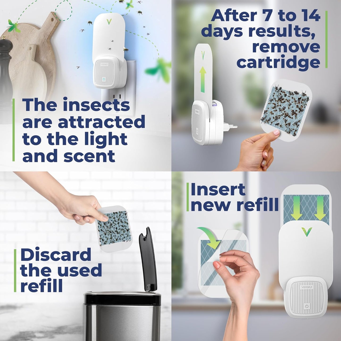 VEYOFLY Fly Trap Indoor, Fruit Fly Traps for Indoors Flying Insect (2 Device + 6 Refills) Gnat Traps for House Indoor, Bug Zapper Indoor, Gnat Killer Catcher & Fruit Fly Killer Light Plug in