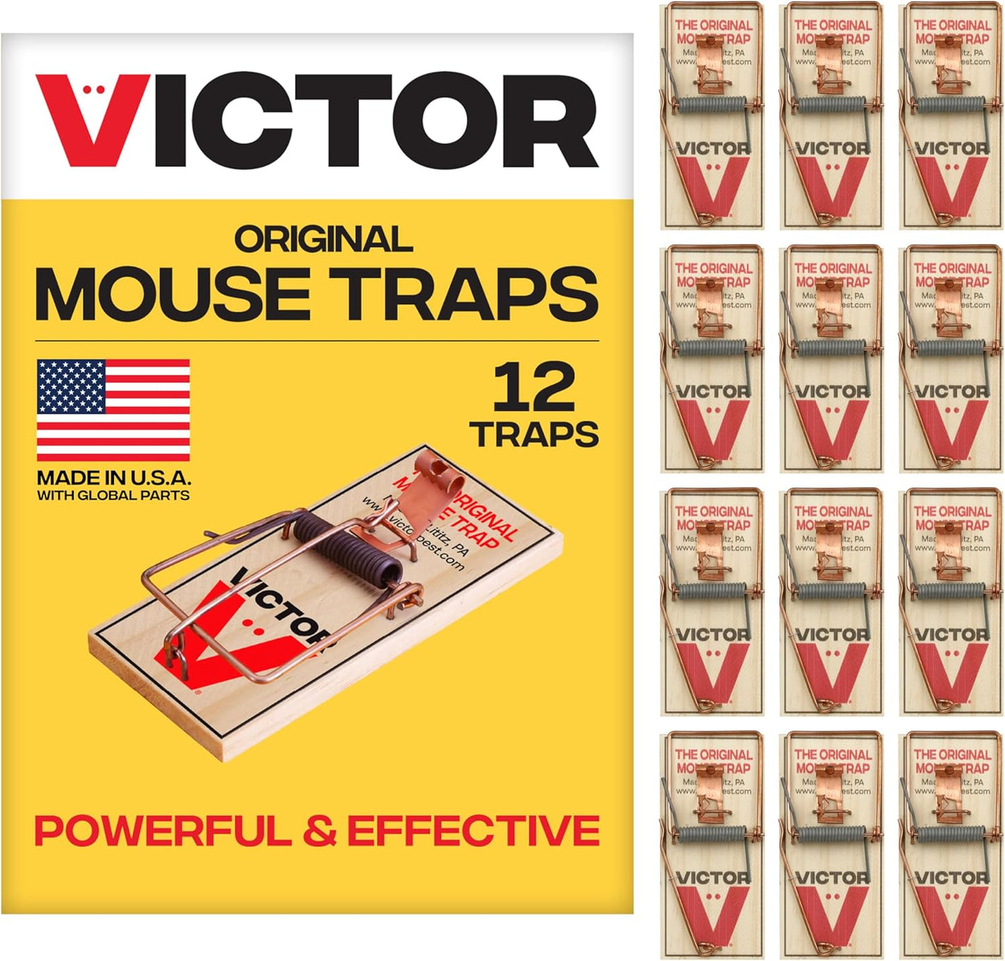 Victor Mouse Traps M150-12, Metal Pedal, Sustainably Sourced FSC Wood, Wooden Mouse Traps - Pack of 12