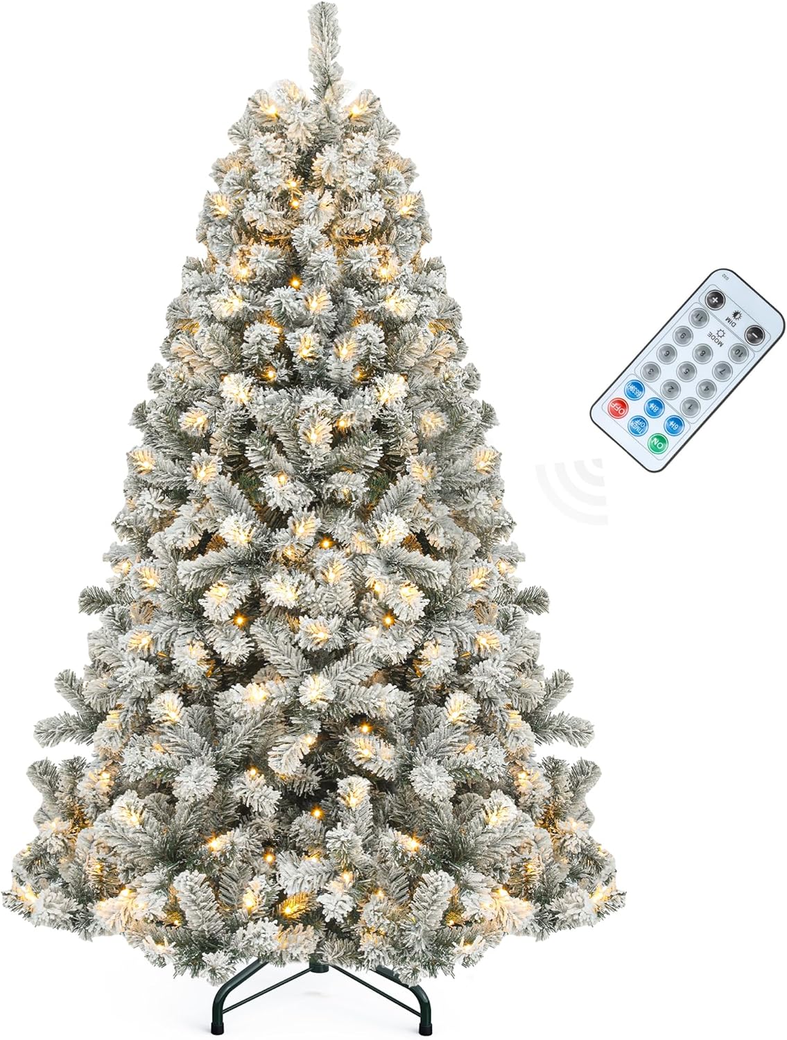 YITAHOME Prelit Snow Flocked Artificial Full Christmas Tree 6ft with Remote Control, Christmas Pine Tree with 11 Light-Modes, 1000 Branch Tips, and Foldable Base for Home, Party Decoration