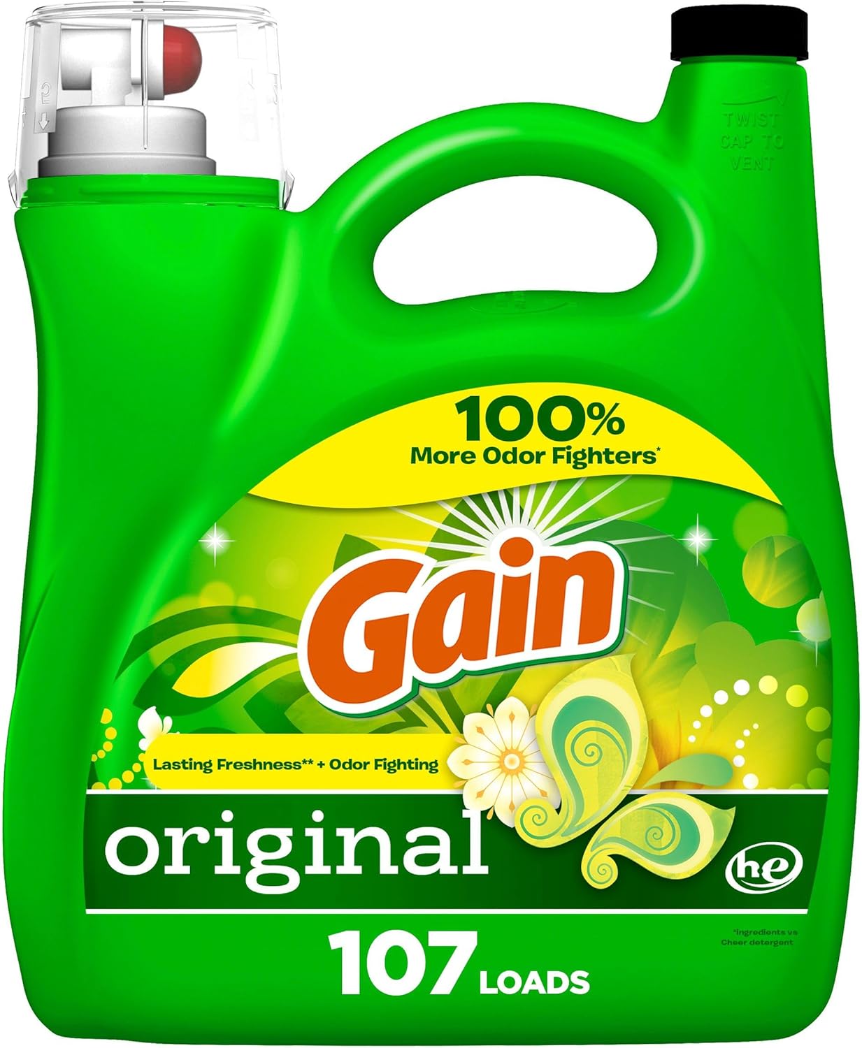Gain + Aroma Boost Laundry Detergent Liquid, Original Scent, 107 Loads, 154 fl oz, HE Compatible Laundry Soap with Febreze and Oxi, Gain Laundry Detergent, Liquid Laundry Detergent