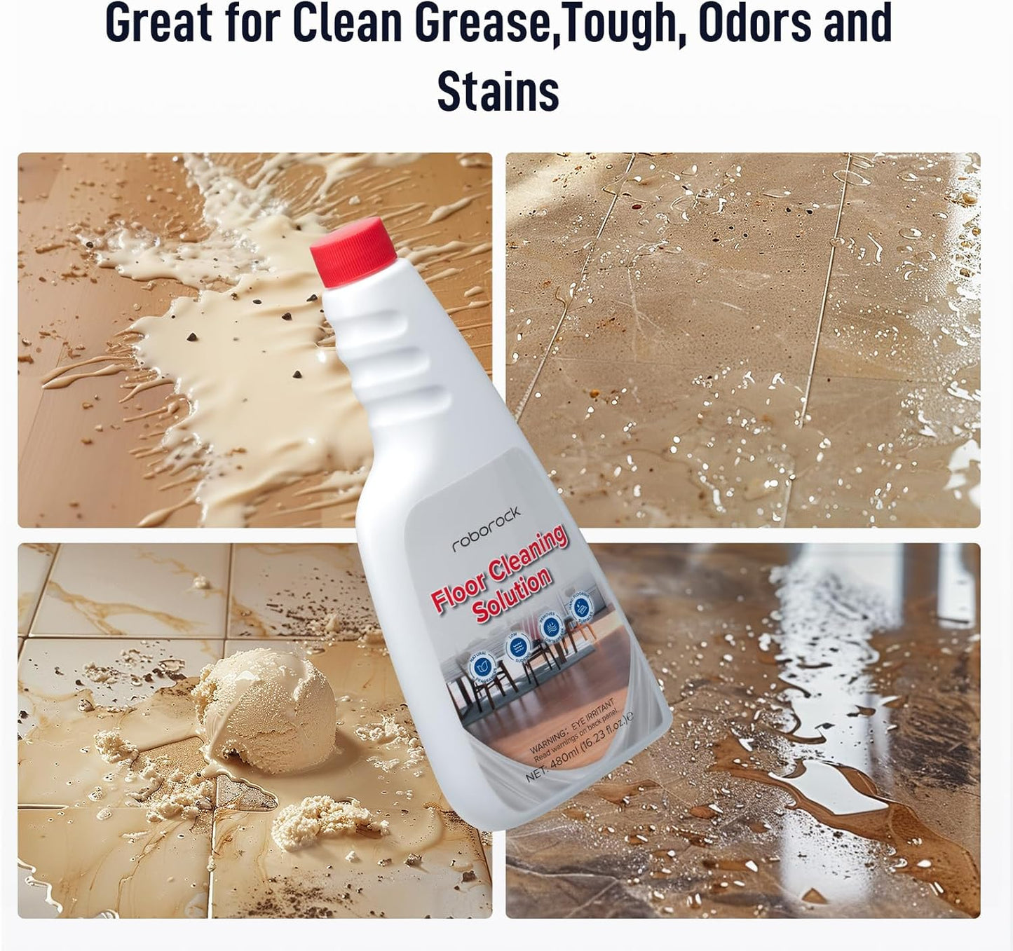 roborock Official Floor Cleaning Solution, Floor Cleaner for Hardwood Tile Hardfloor, Compatible Robot Vacuums with Mopping and Wet Dry Vacuum, 16.2 FL OZ, Dilution Ratio 1:200