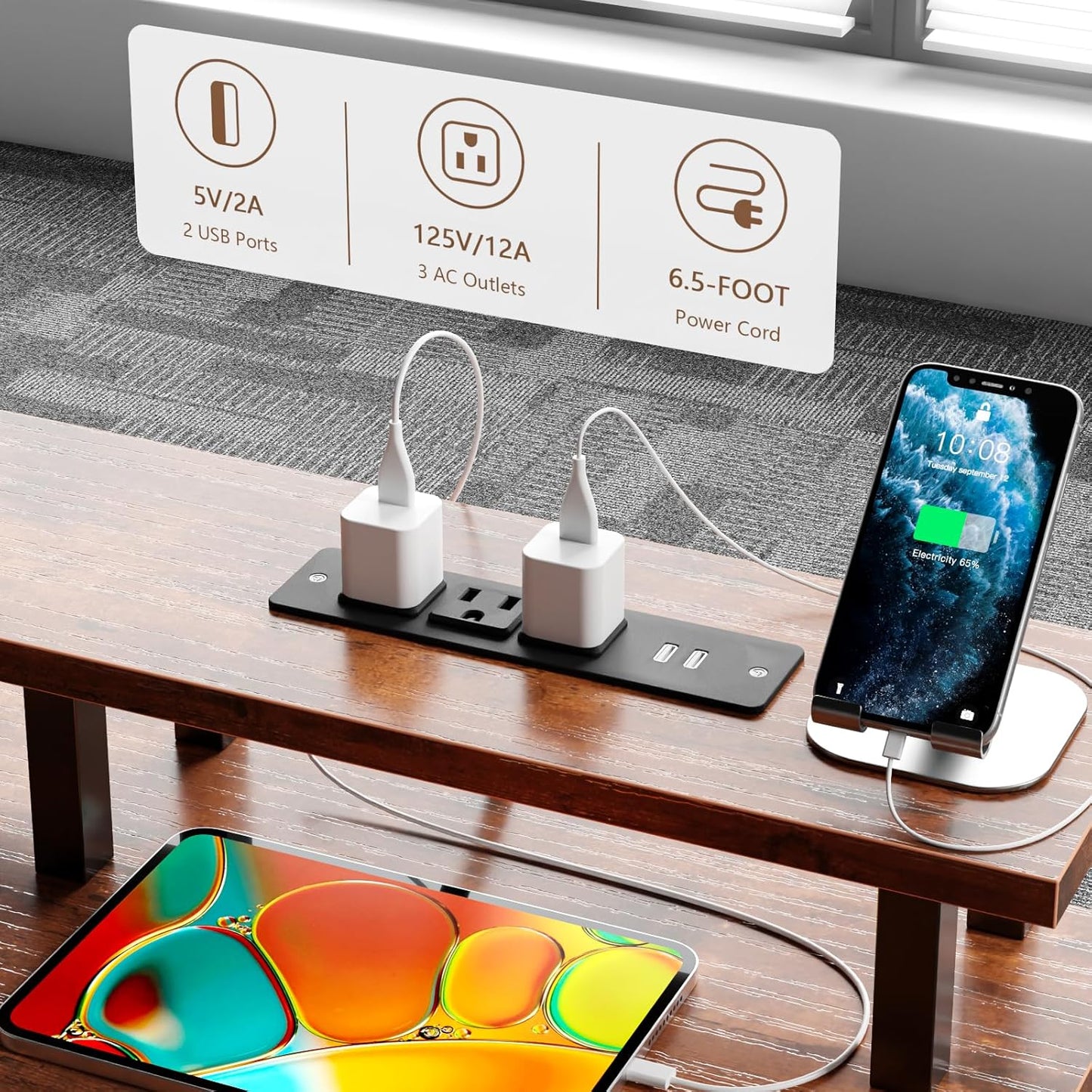 Furologee 60" Computer Desk with 4 Drawers and Printer Space, Gaming Desk with LED Lights and USB Power Outlets, Office Desk with Fabric File Cabinet, Work Table with Shelf for Bedroom, Rustic Brown