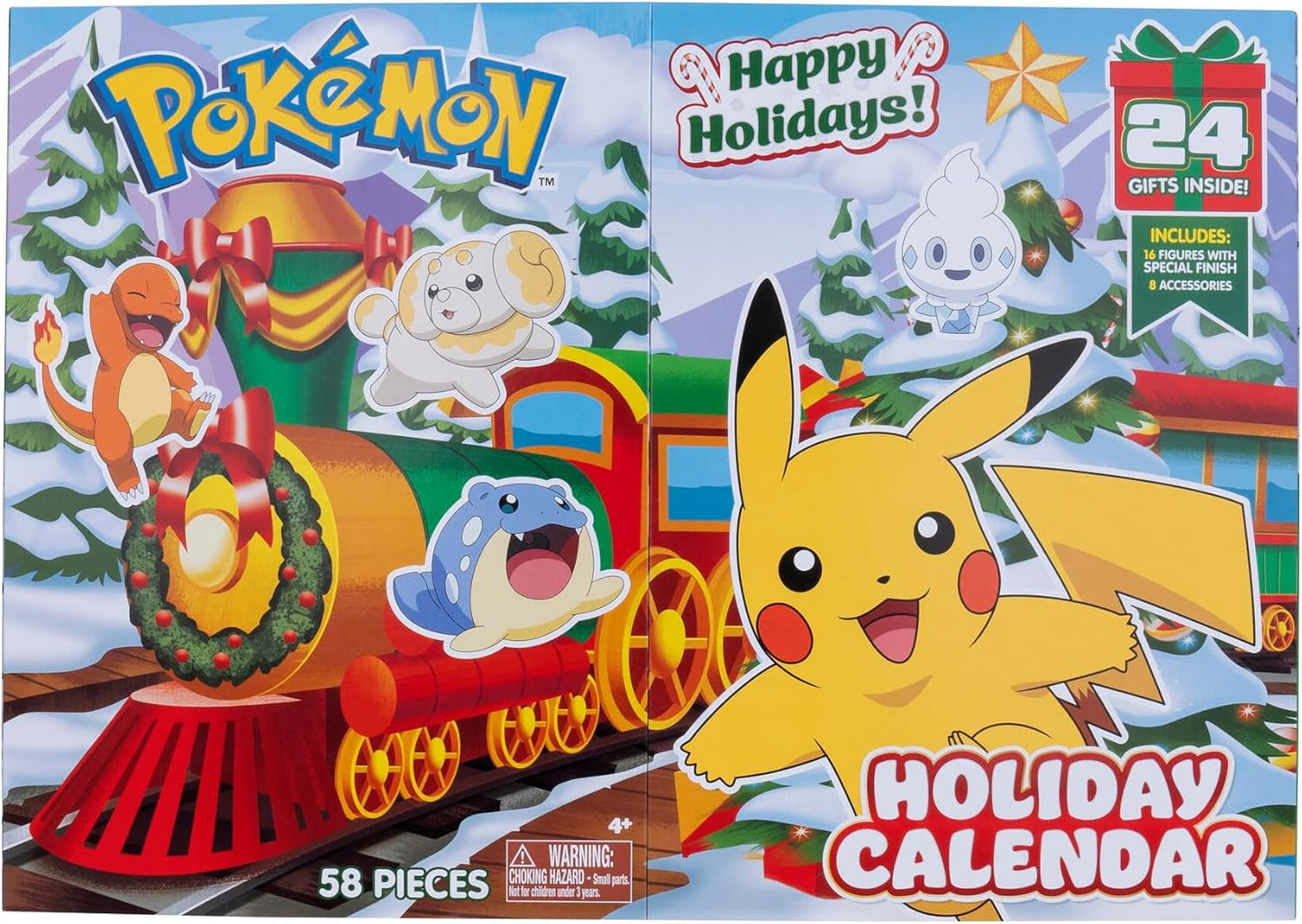 Pokémon 2025 Holiday Christmas Advent Calendar 24 Piece Gift Playset - Officially Licensed - Includes 2" Pikachu, Bulbasaur, Charmander & More - 16 Toy Figures & 8 Accessories - Kids, Boys, Girls - 4+