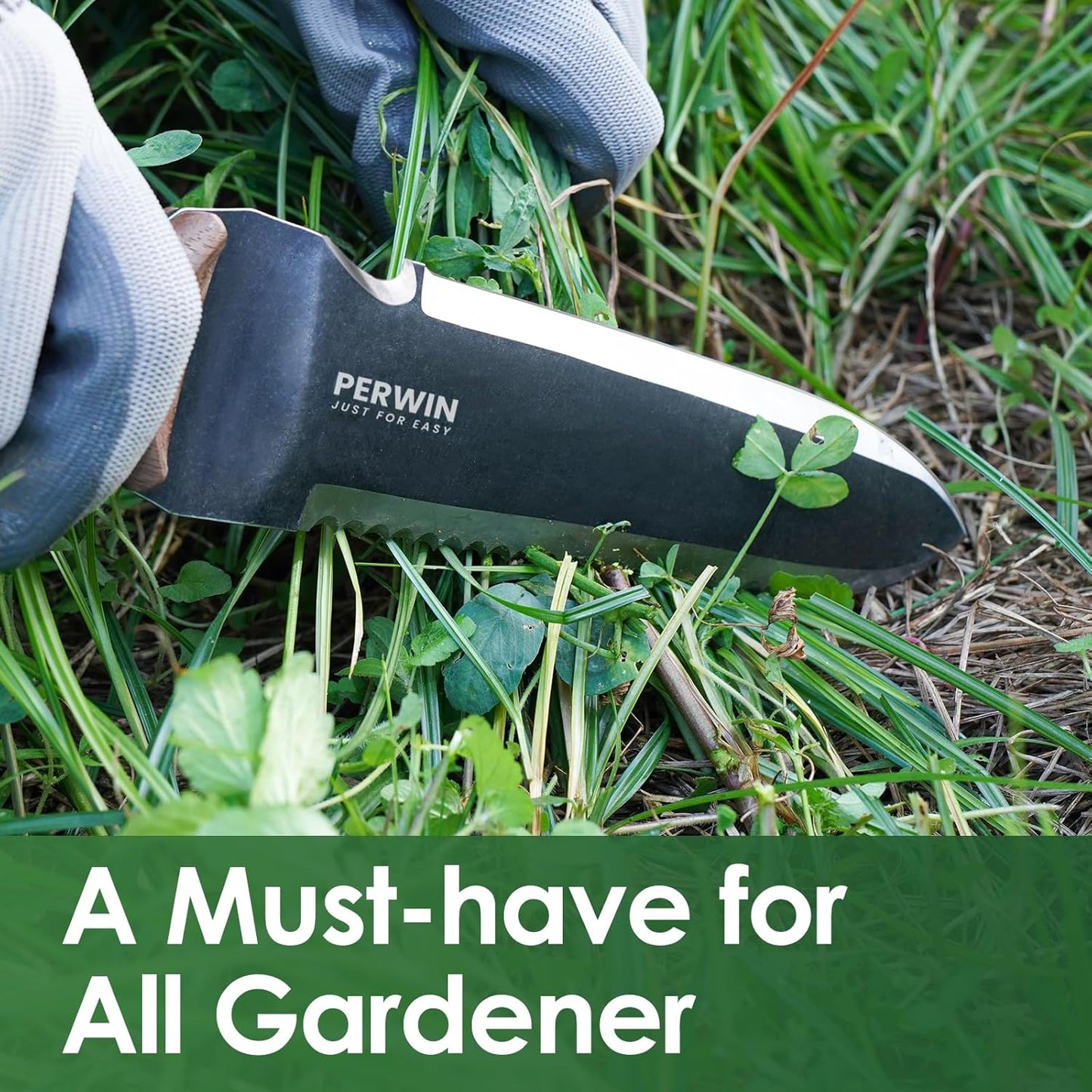 Hori Hori Garden Knife, Garden Tools with Sheath for Weeding,Planting,Digging, 7" Stainless Steel Blade with Cutting Edge, Full-Tang Wood Handle with Hanging Hole - Cart Shape