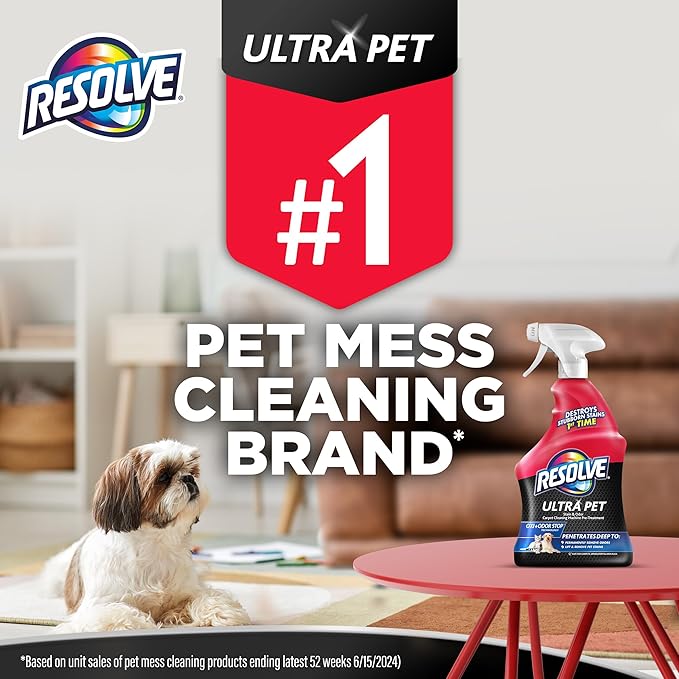 Resolve Ultra Pet Odor and Stain Remover Spray – Carpet Cleaner for Cat and Dog Urine and Poop, 32oz