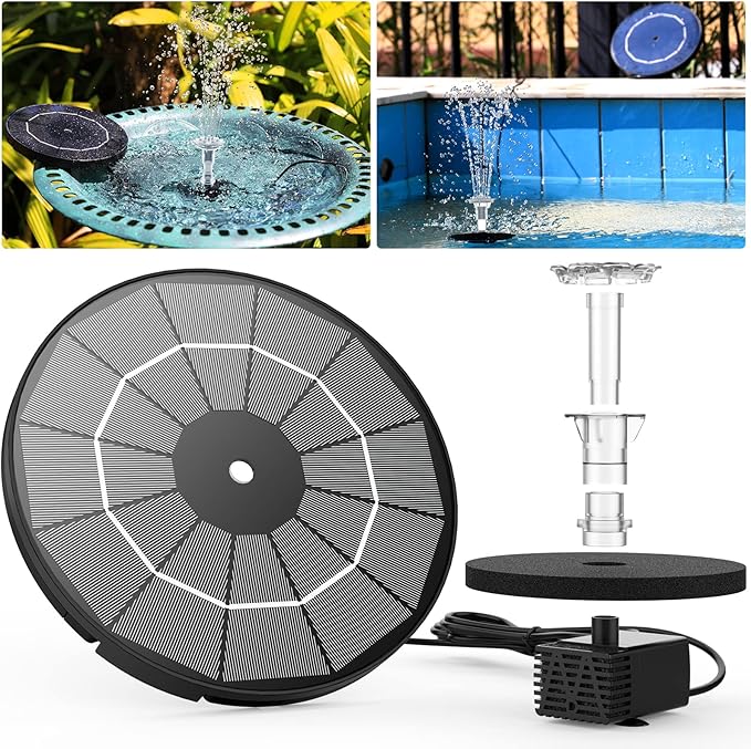 AISITIN 3.5W Solar Fountain Pump for Water Feature Outdoor DIY Solar Bird Bath Fountain with Multiple Nozzles, Solar Powered Water Fountain for Garden, Ponds, Fish Tank and Aquarium - Cart Shape