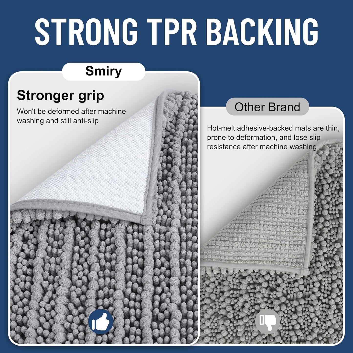 Smiry Bathroom Rugs Mat 30x20, Extra Soft Absorbent Chenille Bath Rugs, Non Slip Rubber Backing Machine Washable Quick Dry Bath Mats for Bathroom Floor, Tub, Shower, Home Decor Accessories, Grey