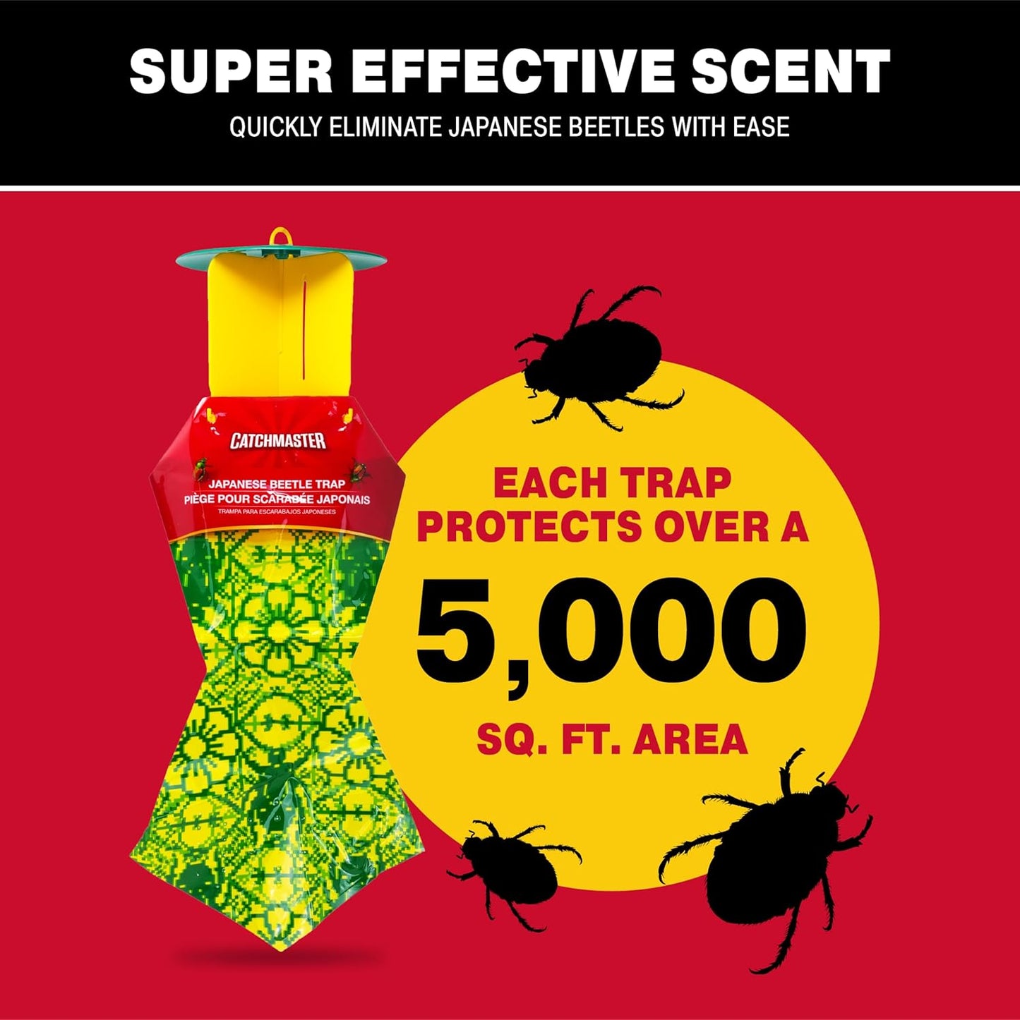 Catchmaster Japanese Beetle Traps Outdoor 3PK, Flying Insect Trap Bag with Lid & Dual Pheromone Food Lure, Hanging Bug Catcher Pest Control for Backyard & Garden, Plants, Trees, Vegetables & Flowers