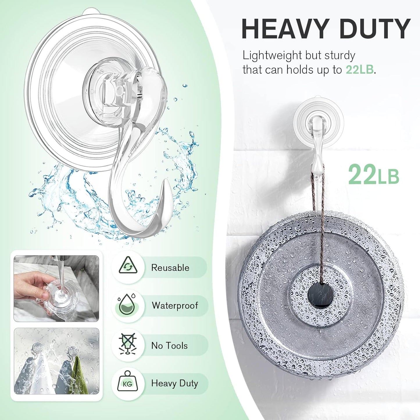 VIS'V Wreath Hanger, Large Suction Cup Wreath Hooks with Wipes, Heavy Duty, 22 LB Capacity, Removable and Reusable, Clear, 2 Pcs