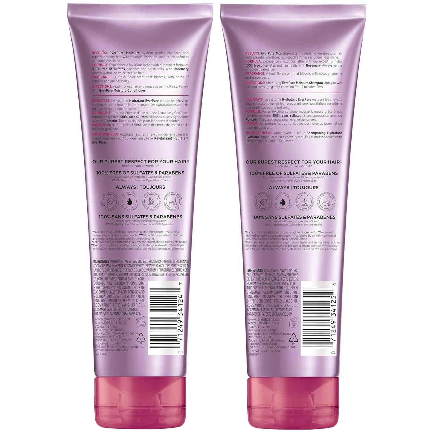 L'Oreal Paris Moisture Sulfate Free Shampoo and Conditioner Set, Hair Care for Color-Treated Hair with Rosemary Botanicals, EverPure, 1 Kit