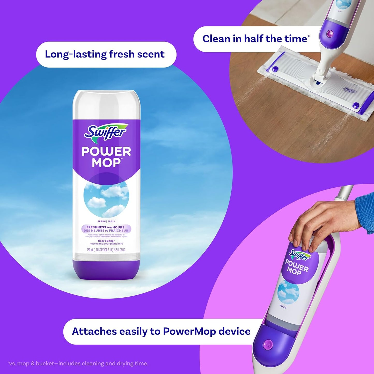 Swiffer PowerMop Floor Cleaning Solution with Fresh Scent, PowerMop Refills, Floor Cleaner for Mopping, 25.3 fl oz, 2 Pack